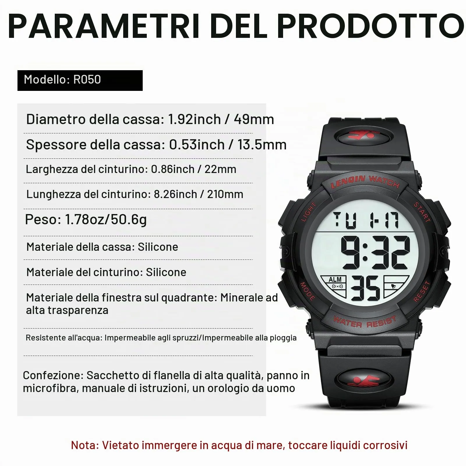 LN LENQIN Orologio Digitale Sportivo Impermeabile R050 - immagine 7