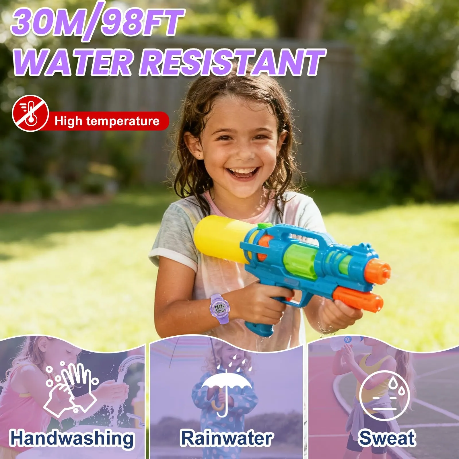 DTKID Orologio Digitale Bambini LED 7 Colori, Sveglia, Timer, Impermeabile - immagine 4