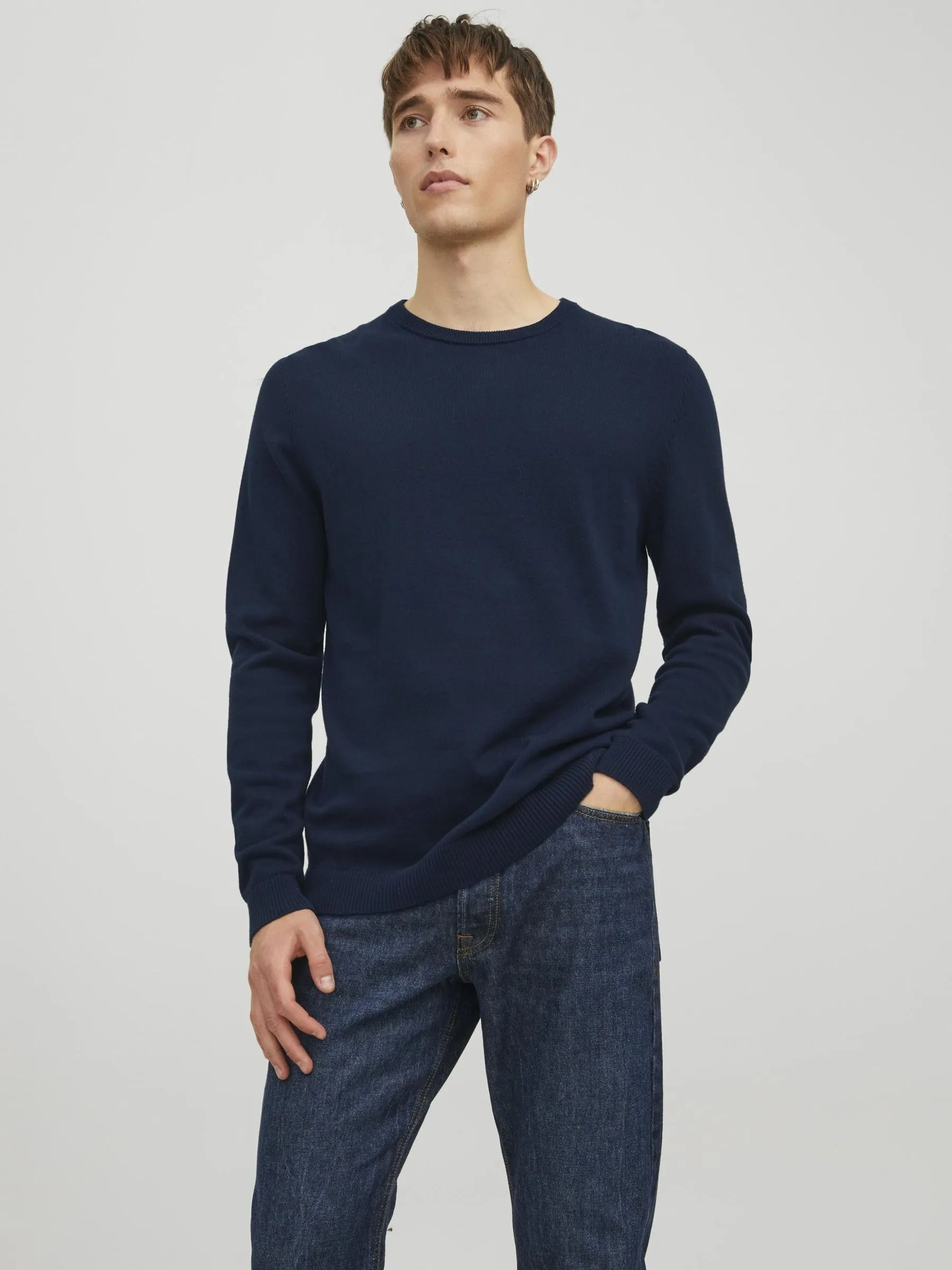 Jack & Jones Jjebasic Knit Crew Neck Noos Sweatshirt, Navy Blazer, L - immagine 2