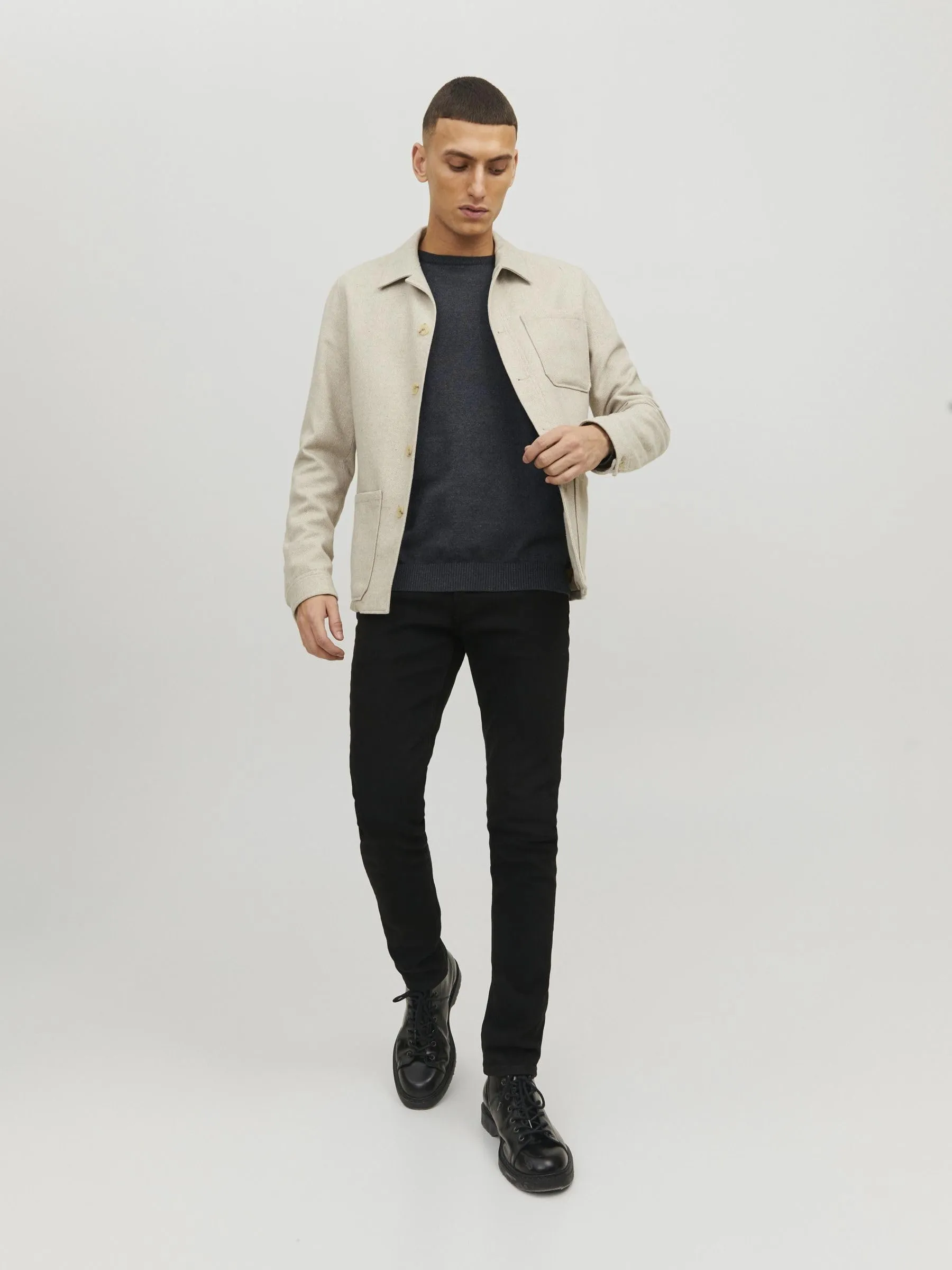Jack & Jones Jjebasic Knit Crew Neck Noos Sweatshirt - Dark Grey Melange, XL - immagine 3