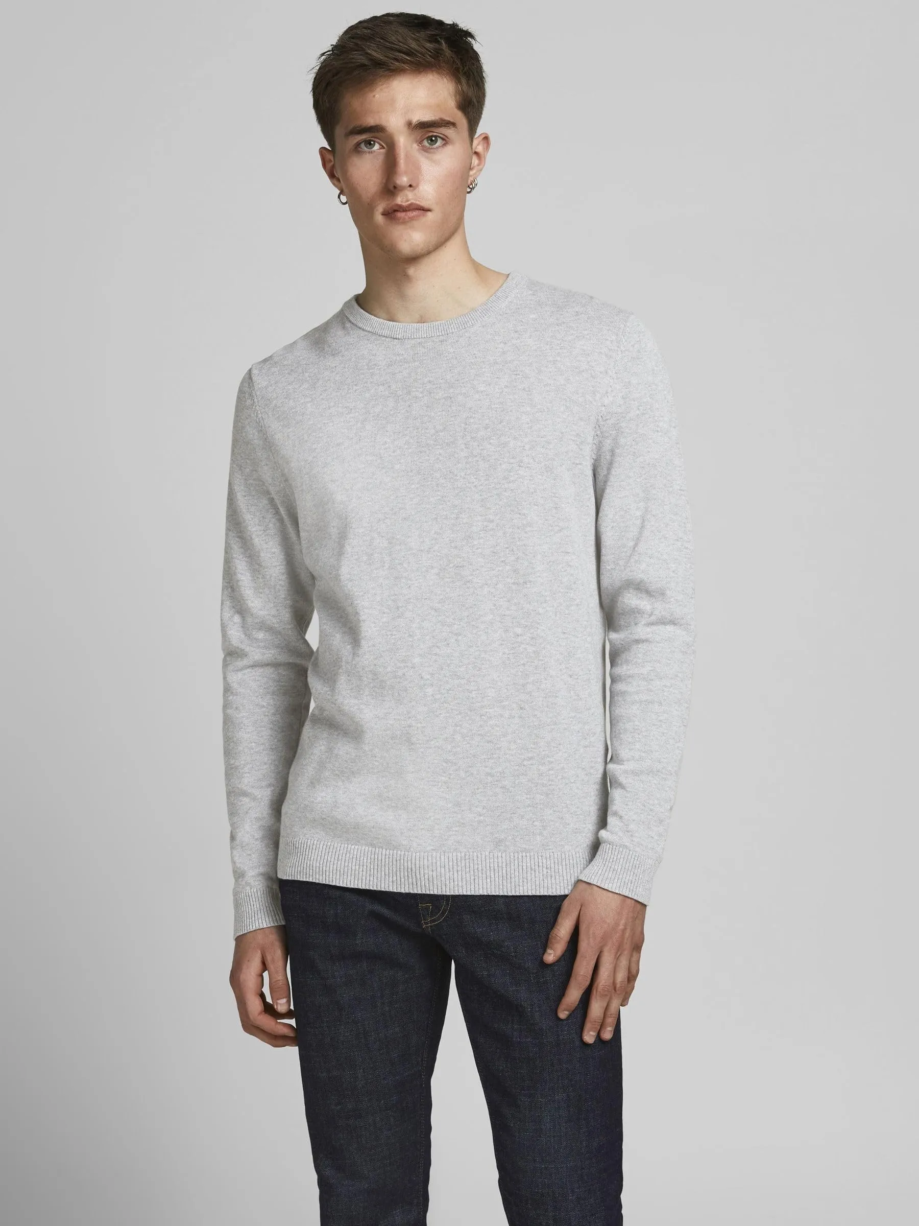 Jack & Jones Jjebasic Knit Crew Neck Noos Sweatshirt, Light Grey Melange, Medium - immagine 2