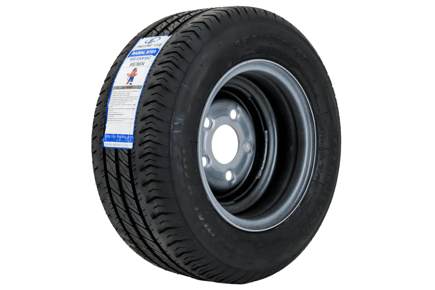 UNITRAILER Ruota Rinforzata 195/55 R10C per Rimorchio, Portata 750 kg, Cerchio Acciaio 6Jx10 H2 5x112 ET:-4, Pneumatico Linglong R701 - immagine 4
