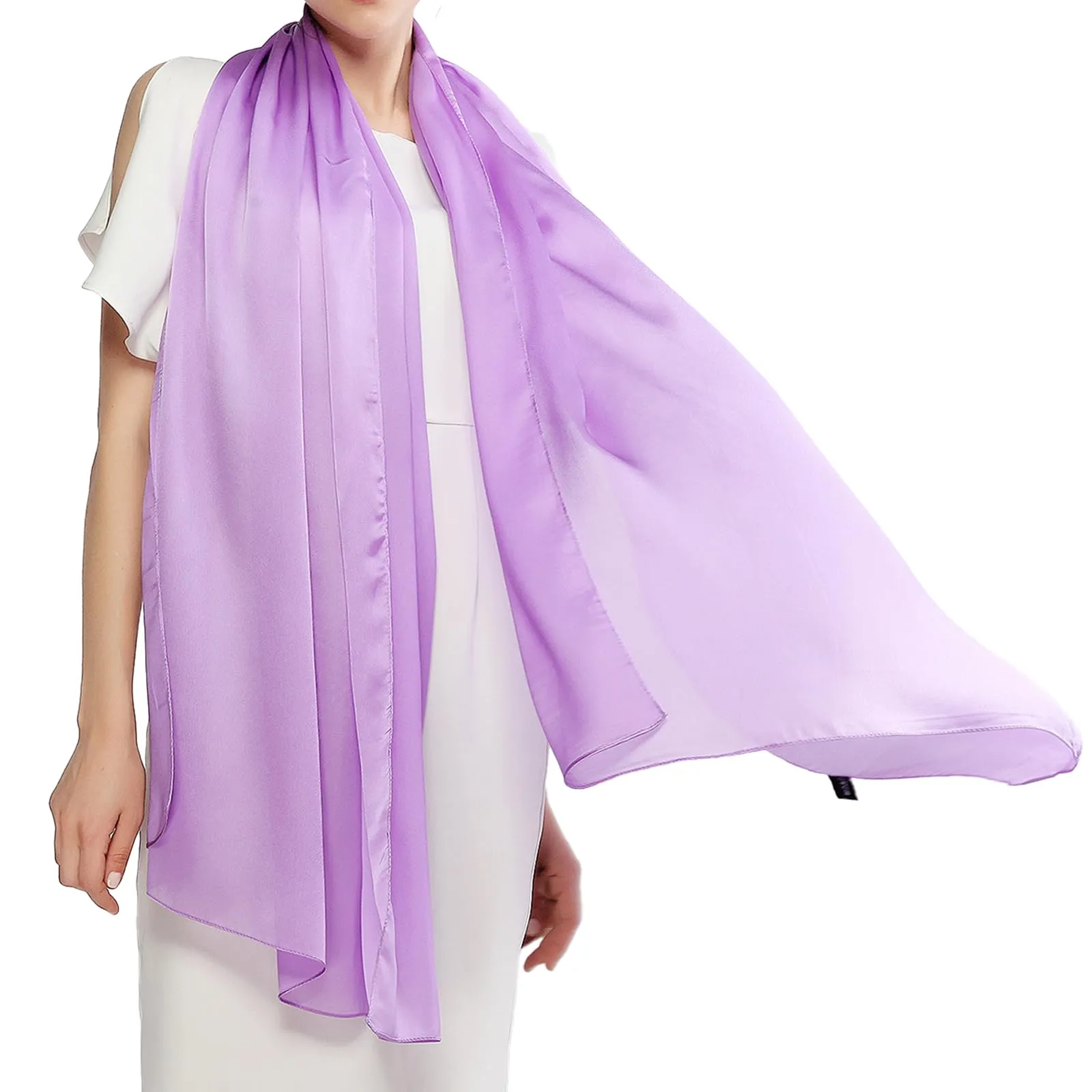 RIIQIICHY Stola in Seta Viola per Donna Pashmina Leggera per Cerimonia e Abito da Sera - immagine 1