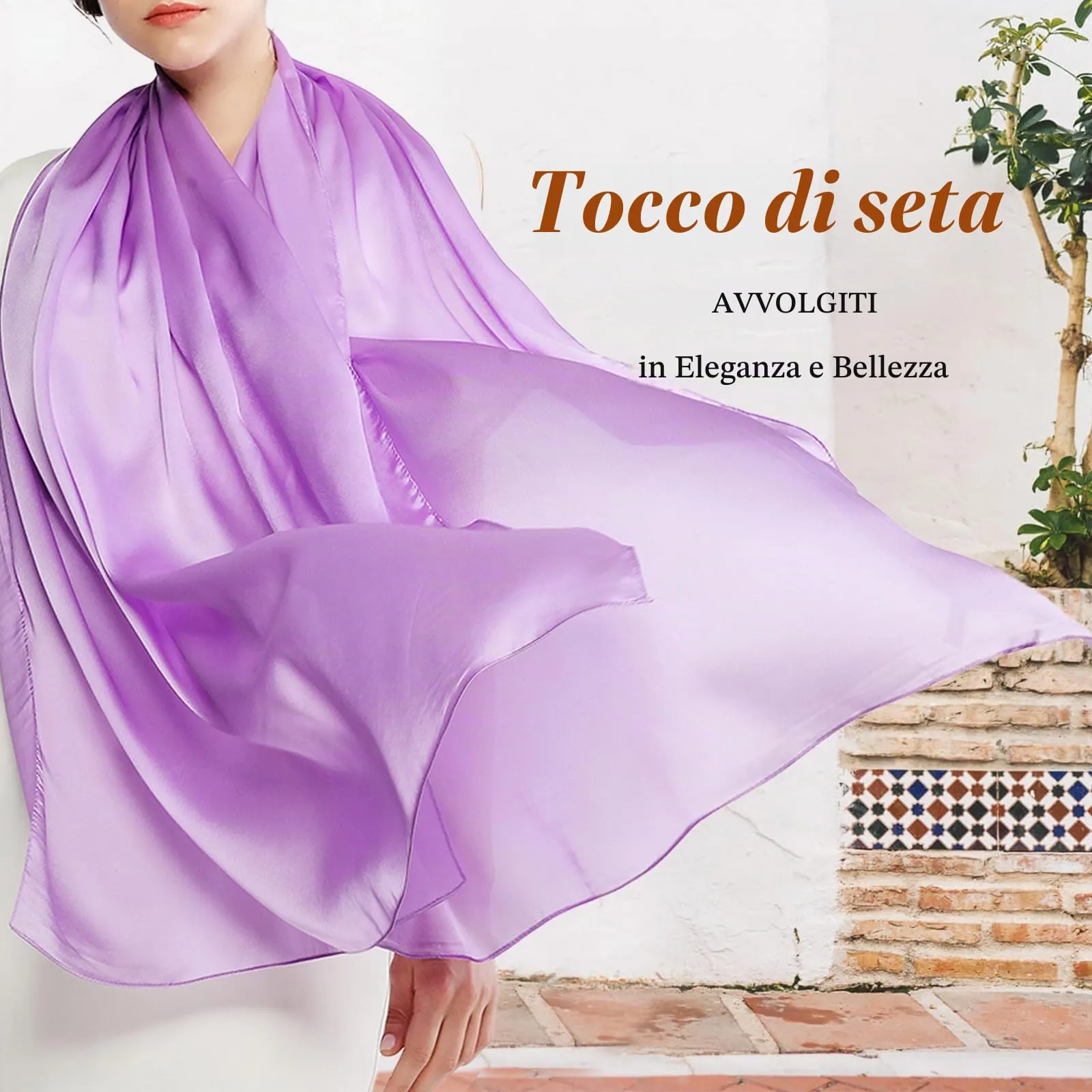 RIIQIICHY Stola in Seta Viola per Donna Pashmina Leggera per Cerimonia e Abito da Sera - immagine 3