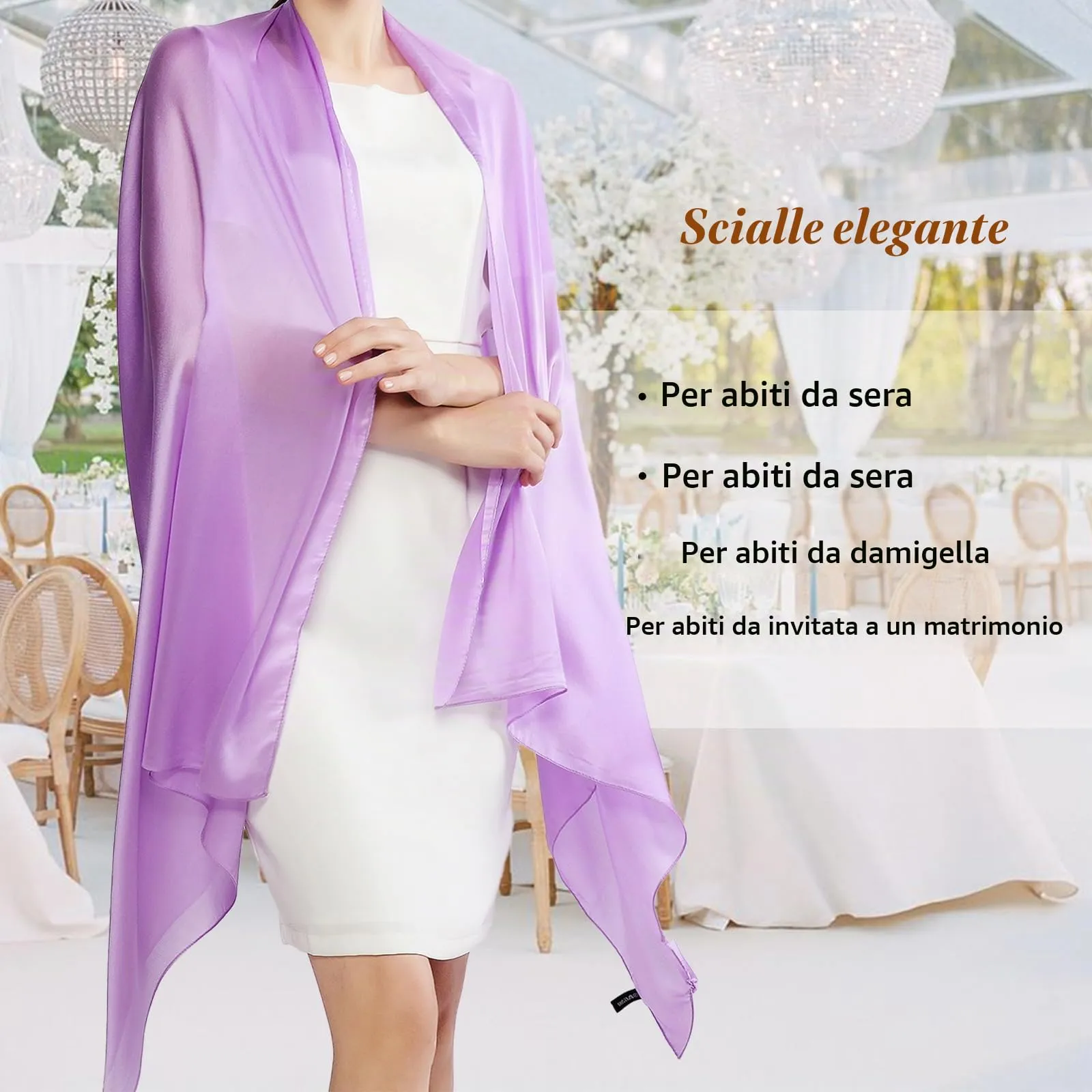RIIQIICHY Stola in Seta Viola per Donna Pashmina Leggera per Cerimonia e Abito da Sera - immagine 4