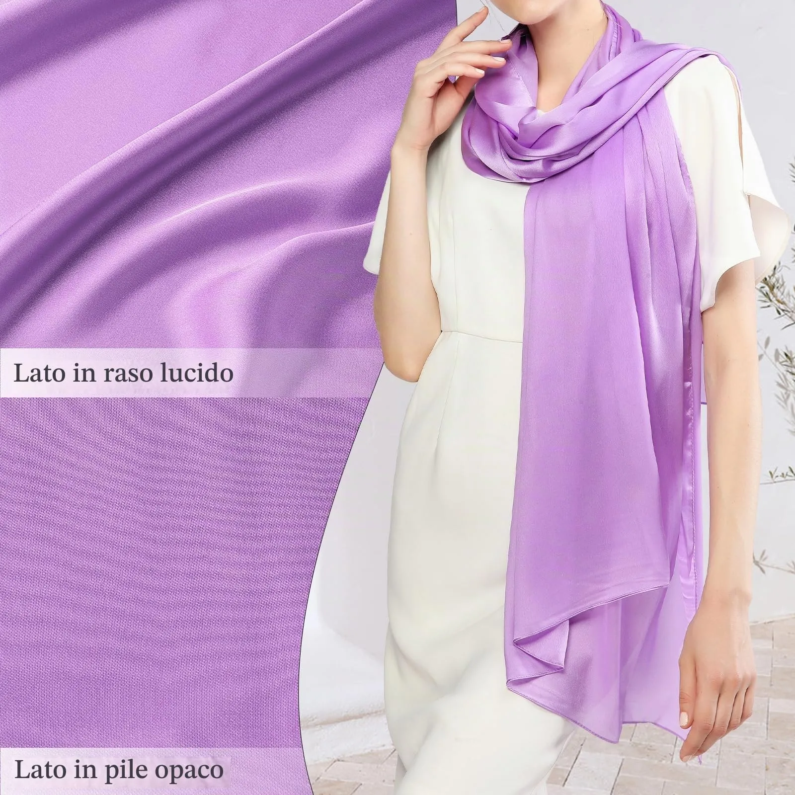 RIIQIICHY Stola in Seta Viola per Donna Pashmina Leggera per Cerimonia e Abito da Sera - immagine 5