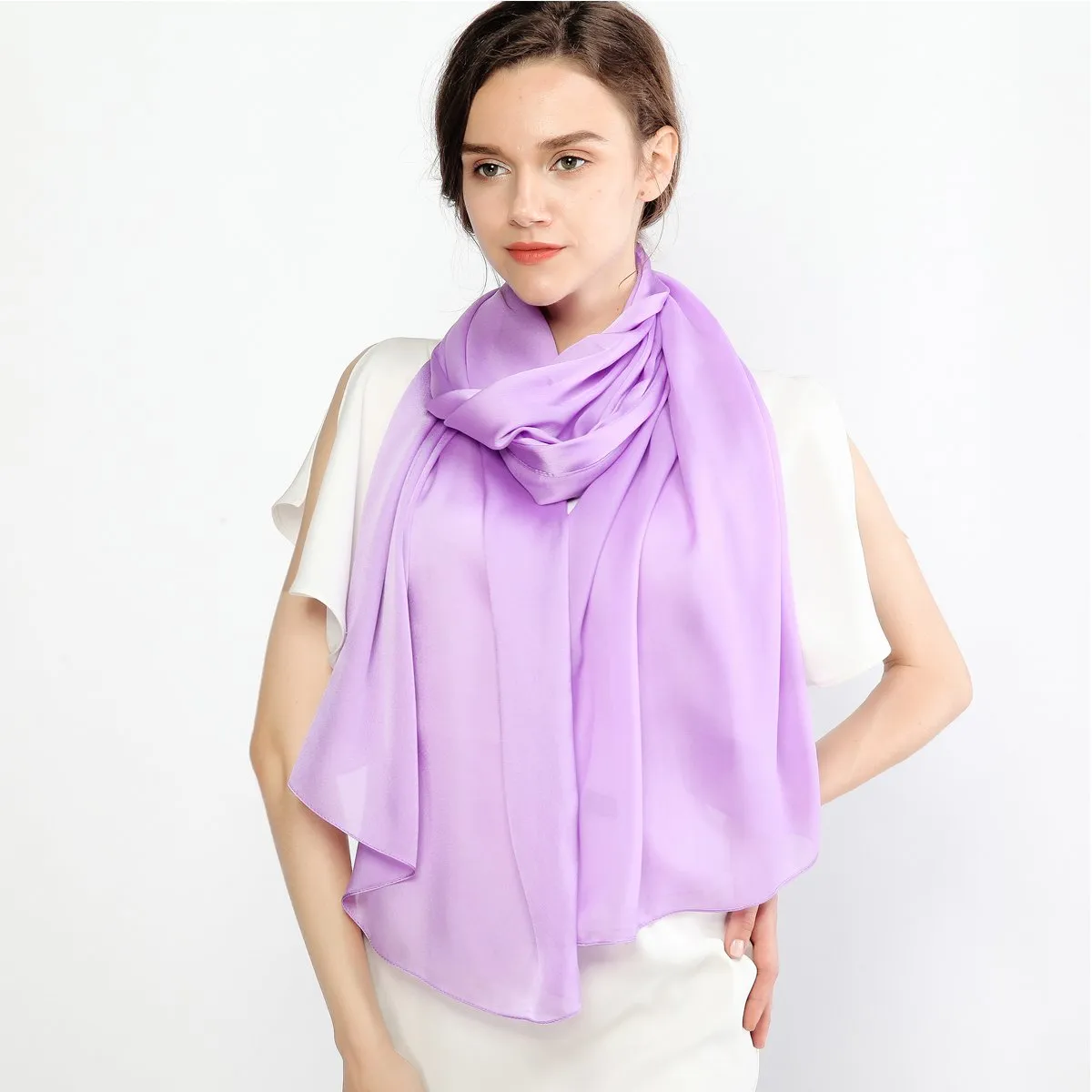 RIIQIICHY Stola in Seta Viola per Donna Pashmina Leggera per Cerimonia e Abito da Sera - immagine 6