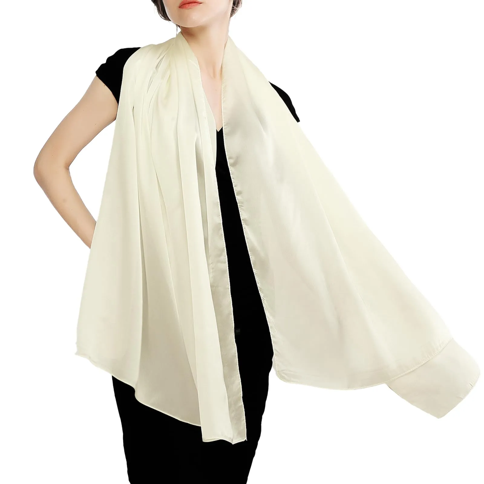 RIIQIICHY Sciarpa di seta per donna, Scialle pashmina leggero, Lait Blanc - immagine 1