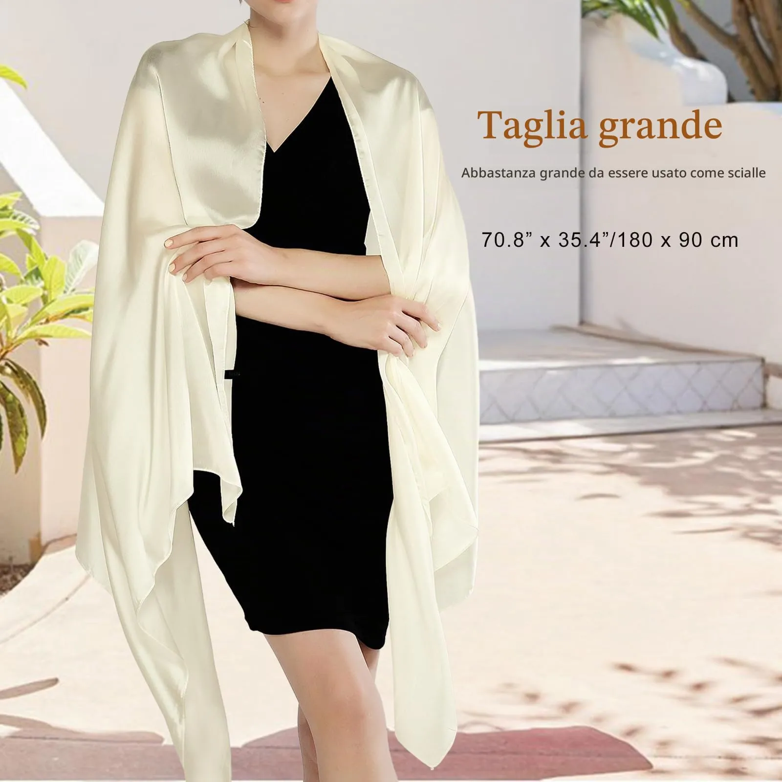 RIIQIICHY Sciarpa di seta per donna, Scialle pashmina leggero, Lait Blanc - immagine 3