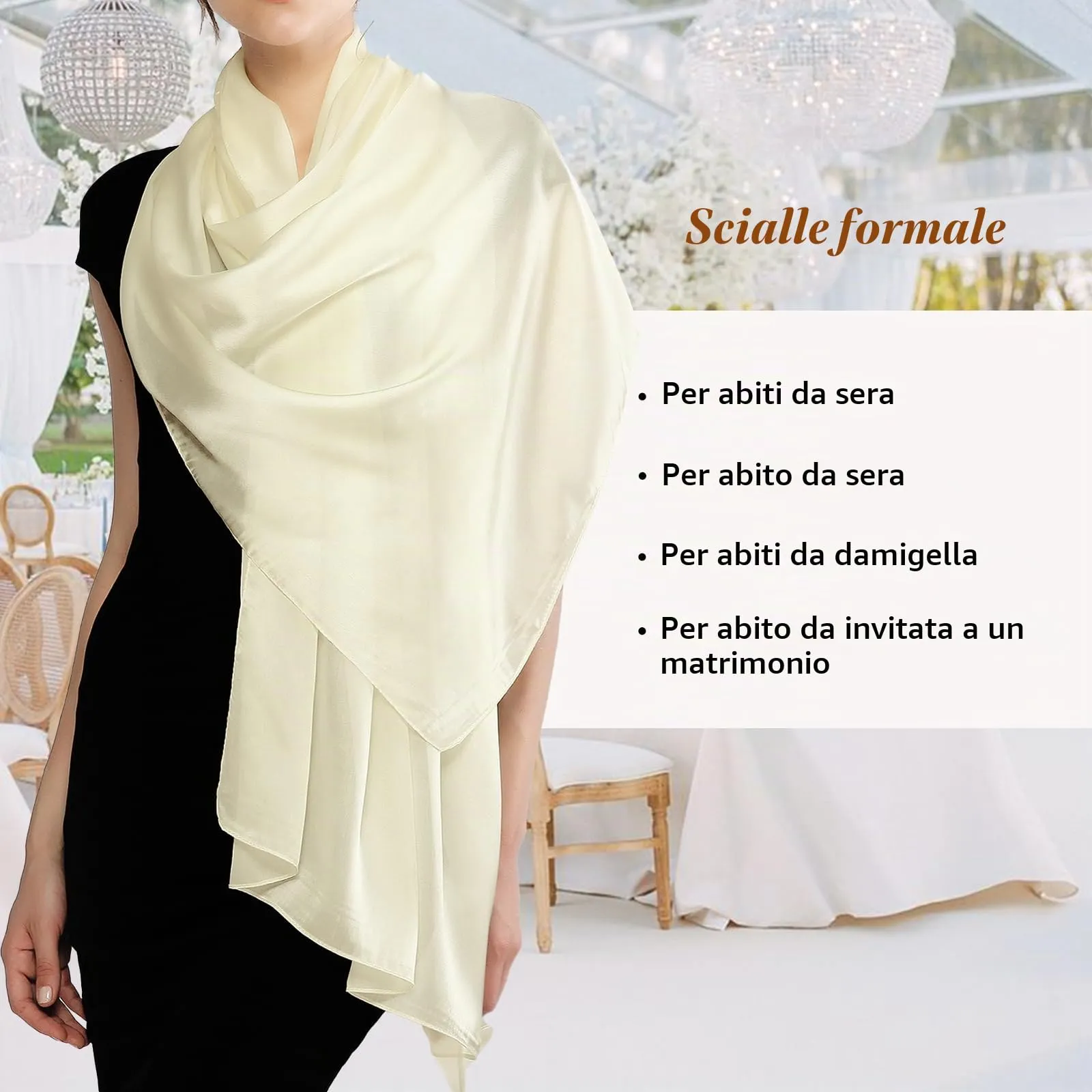 RIIQIICHY Sciarpa di seta per donna, Scialle pashmina leggero, Lait Blanc - immagine 4