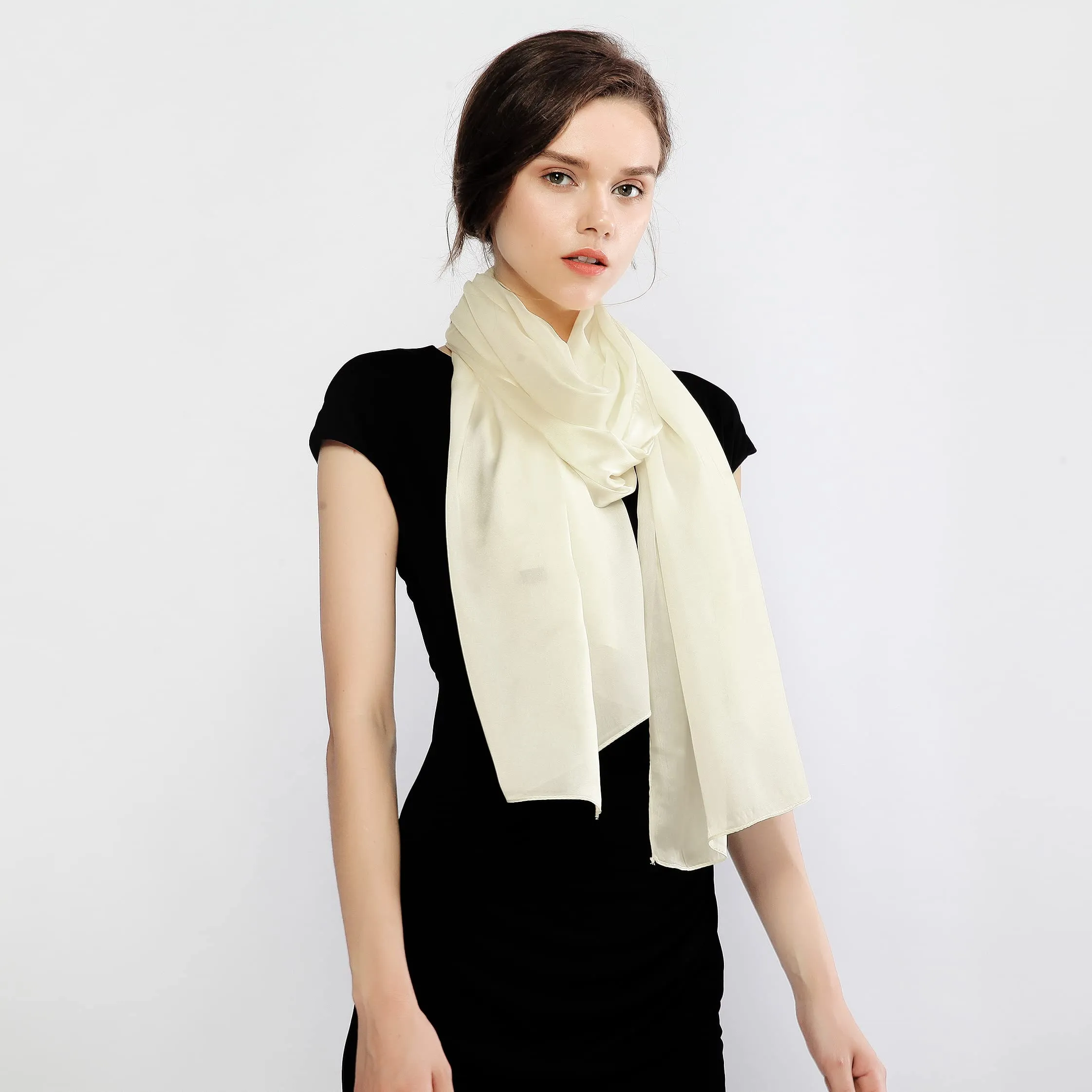 RIIQIICHY Sciarpa di seta per donna, Scialle pashmina leggero, Lait Blanc - immagine 6
