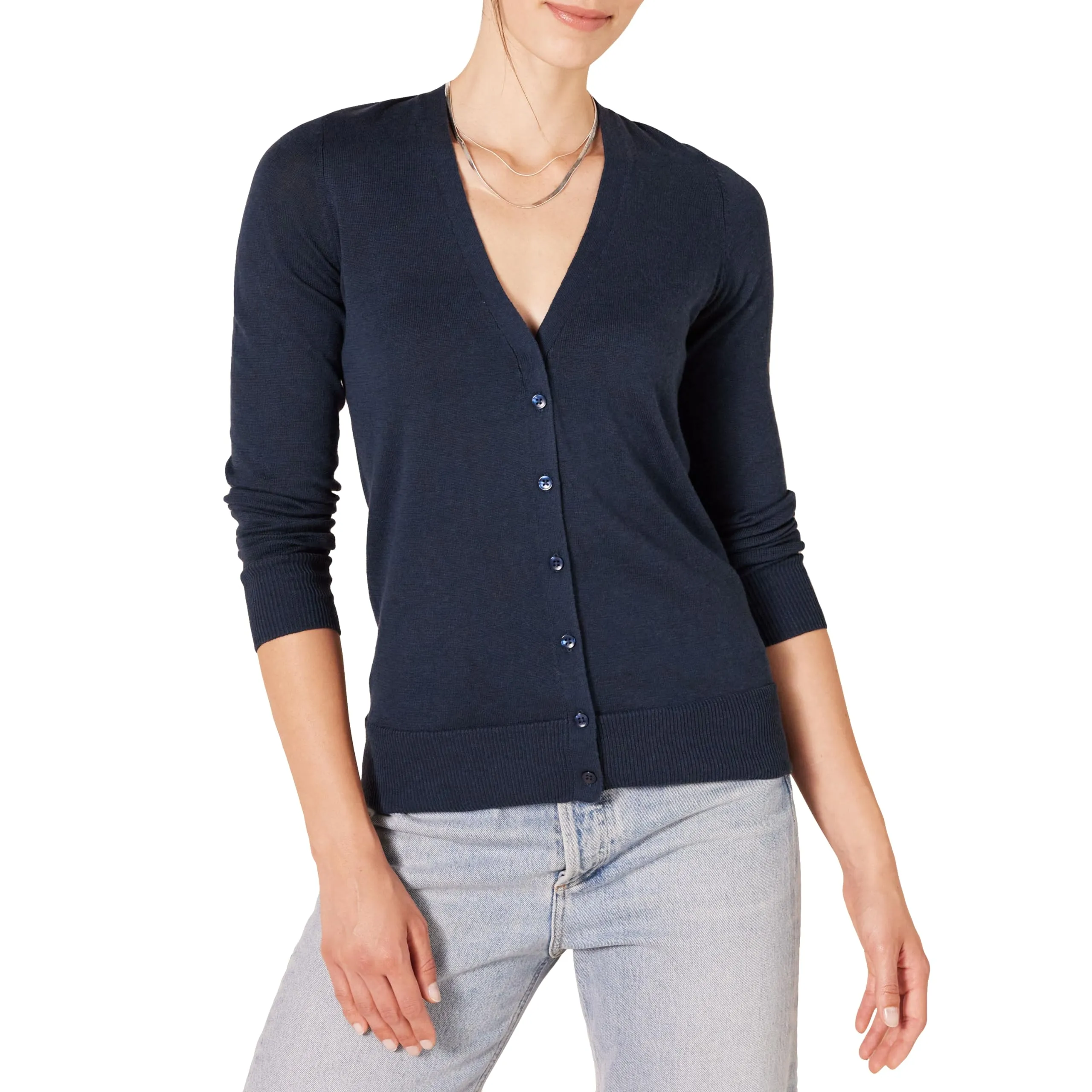 Amazon Essentials Felpa Cardigan Leggera Donna, Blu Marino, S - immagine 1