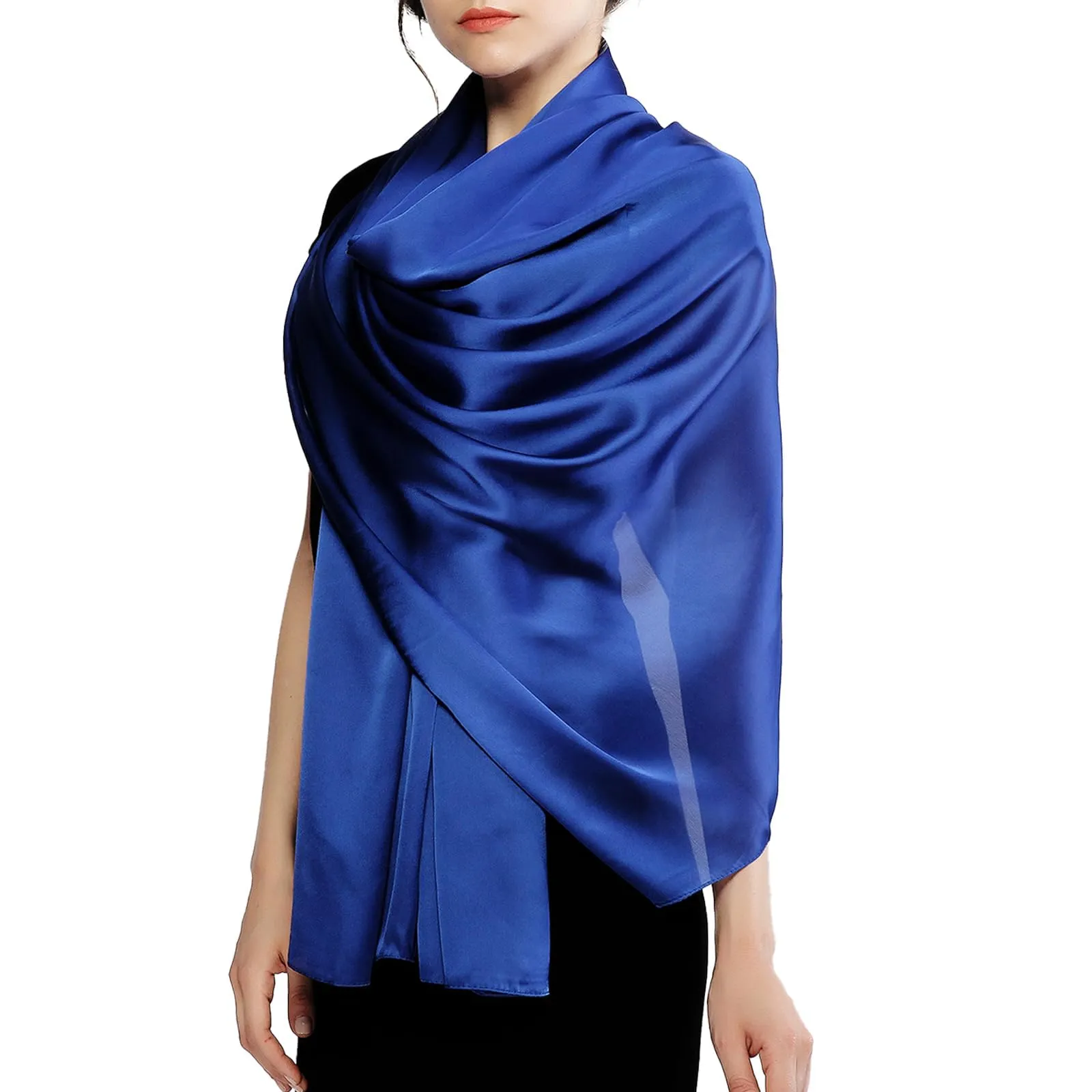 RIIQIICHY Sciarpa in Seta Blu Pashmina Leggera Stola per Cerimonia e Abito da Sera - immagine 1