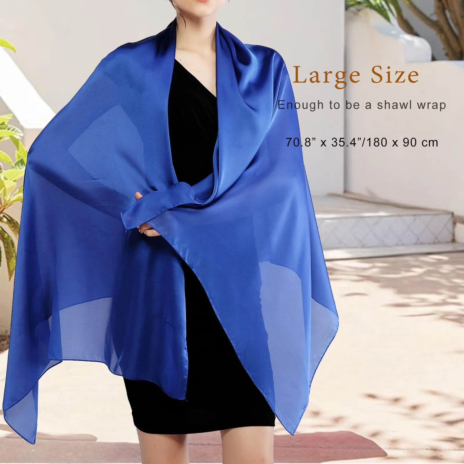 RIIQIICHY Sciarpa in Seta Blu Pashmina Leggera Stola per Cerimonia e Abito da Sera - immagine 2