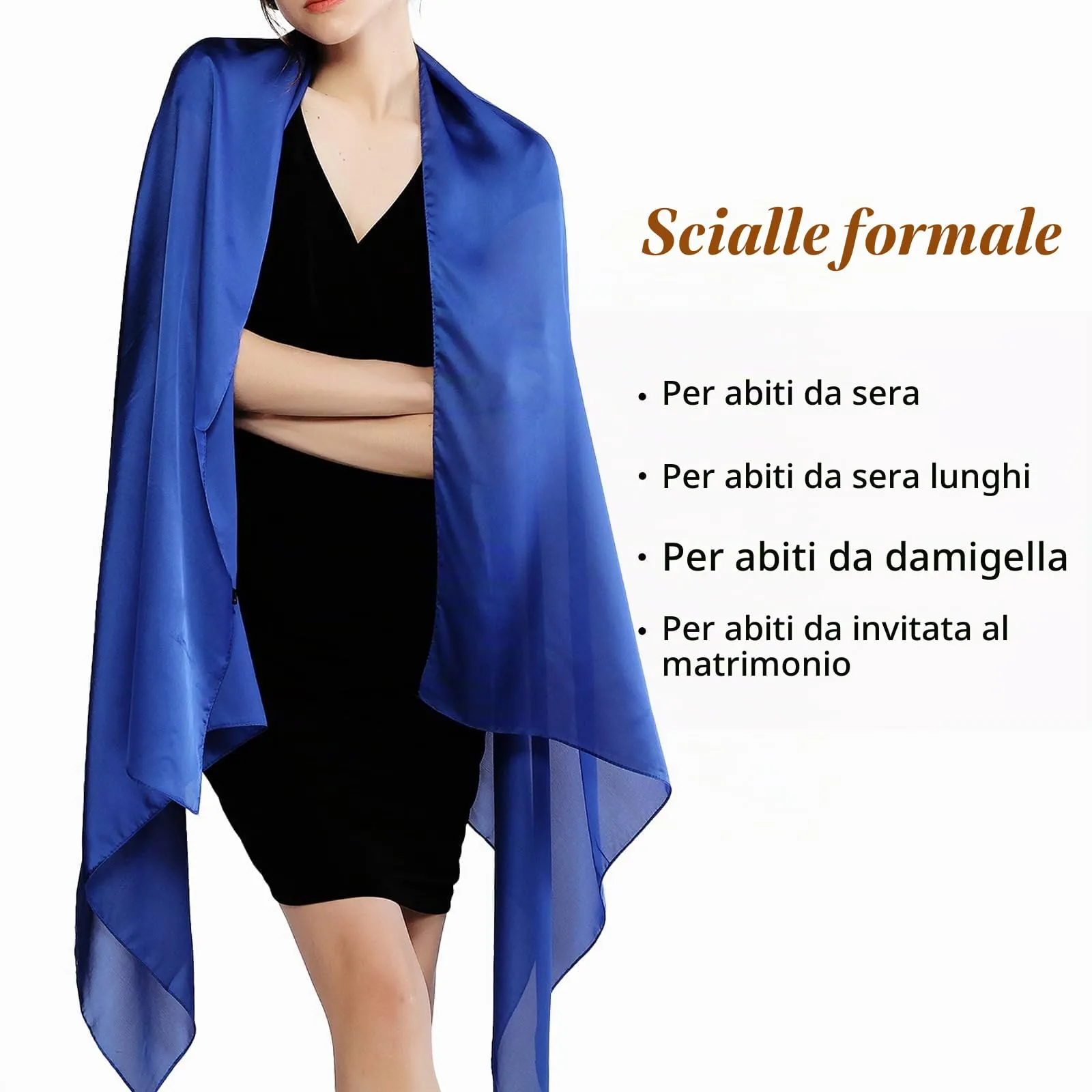 RIIQIICHY Sciarpa in Seta Blu Pashmina Leggera Stola per Cerimonia e Abito da Sera - immagine 4
