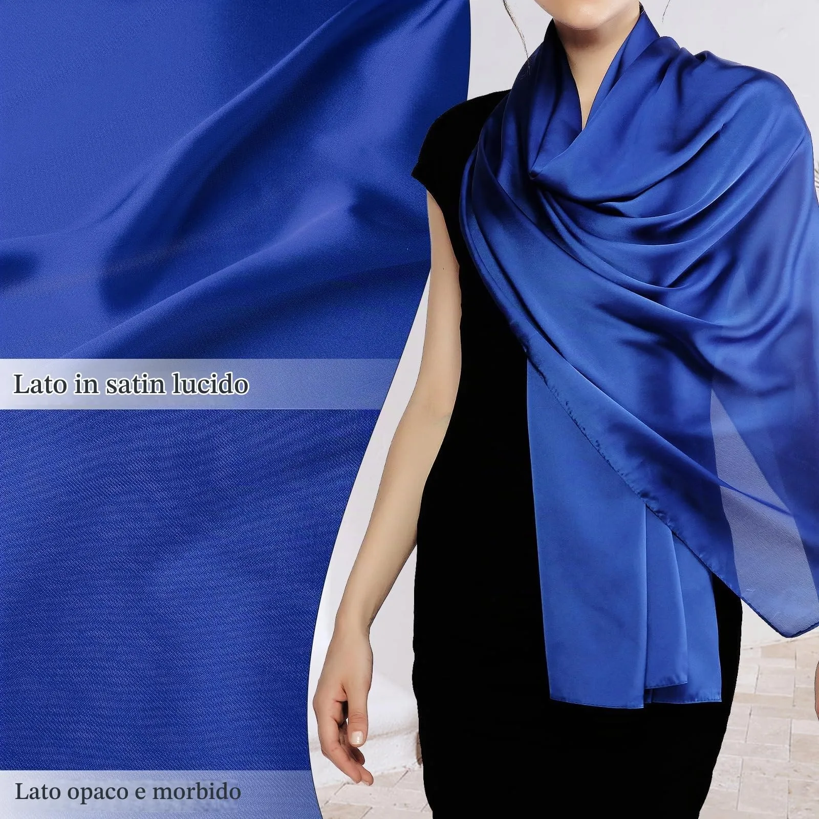 RIIQIICHY Sciarpa in Seta Blu Pashmina Leggera Stola per Cerimonia e Abito da Sera - immagine 5