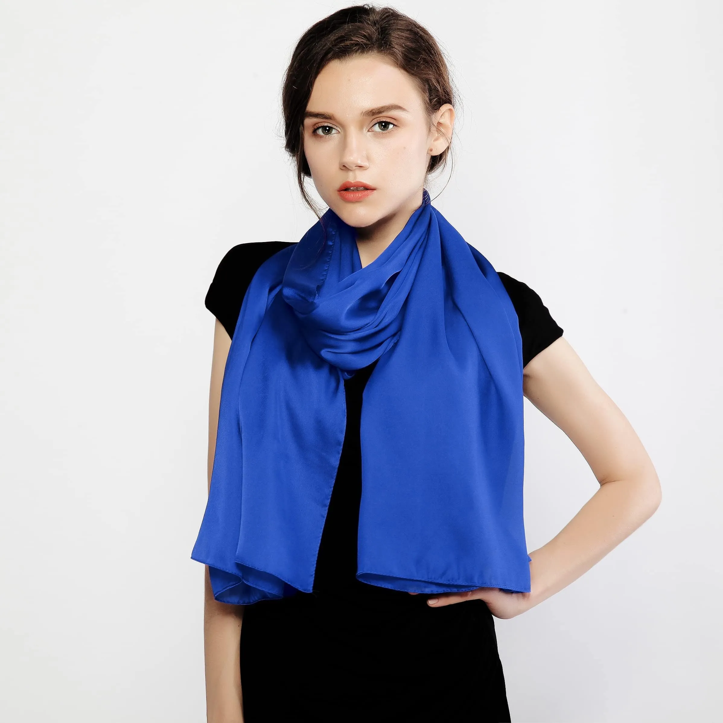 RIIQIICHY Sciarpa in Seta Blu Pashmina Leggera Stola per Cerimonia e Abito da Sera - immagine 6