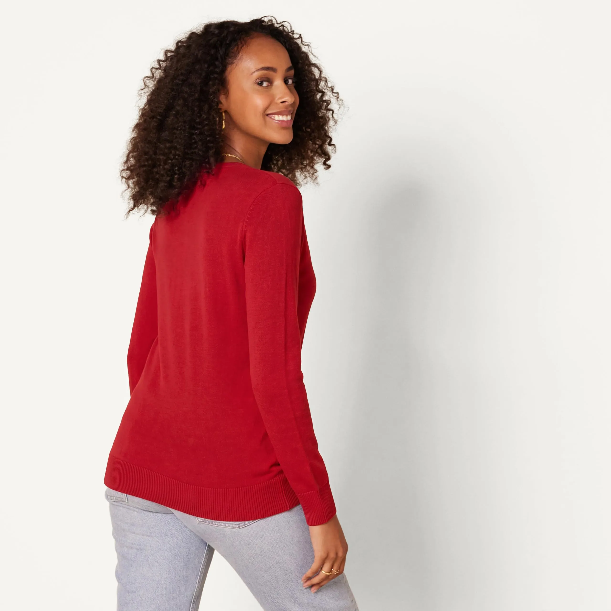Amazon Essentials Felpa Cardigan Leggera Donna, Rosso, S - immagine 4