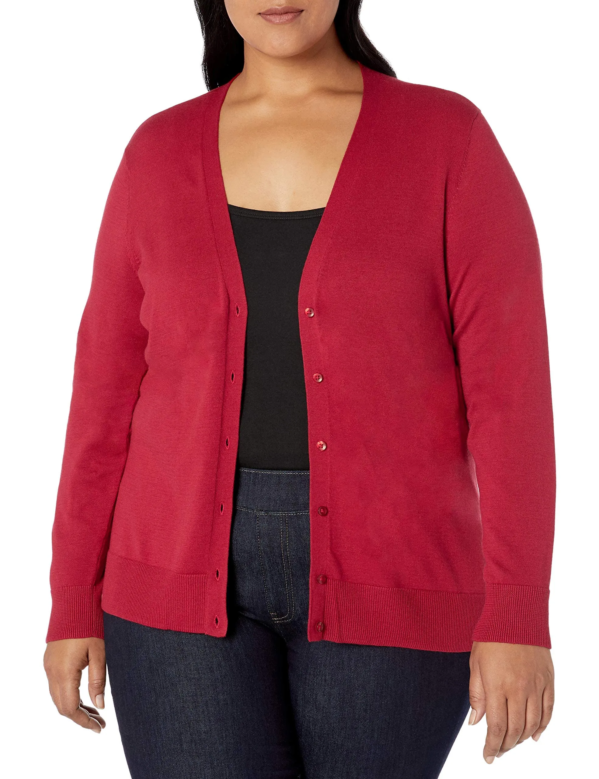 Amazon Essentials Felpa Cardigan Leggera Donna, Rosso, S - immagine 7