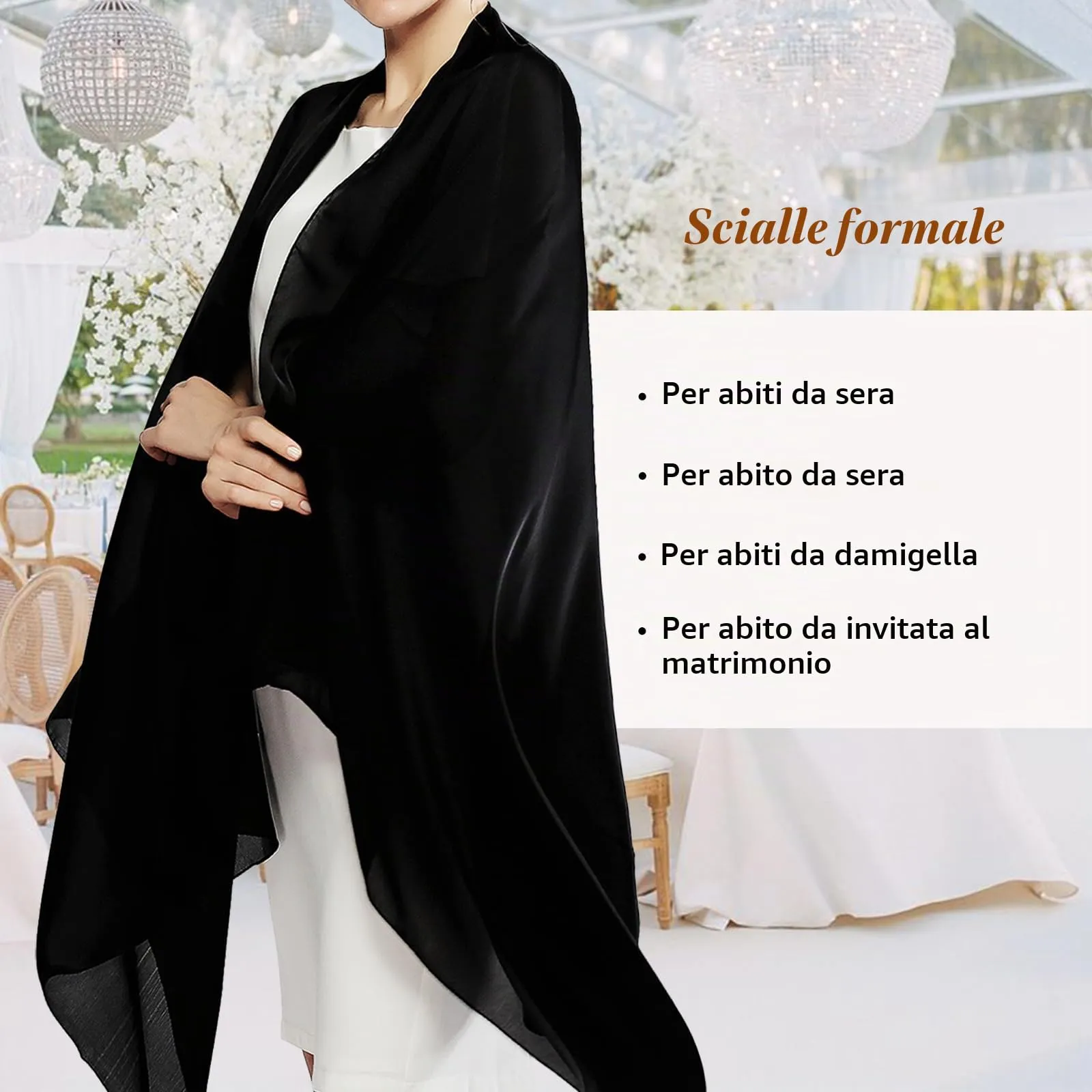 RIIQIICHY Sciarpa in Seta per Donna Nero, Stola Pashmina Leggera per Cerimonia e Abito da Sera - immagine 4