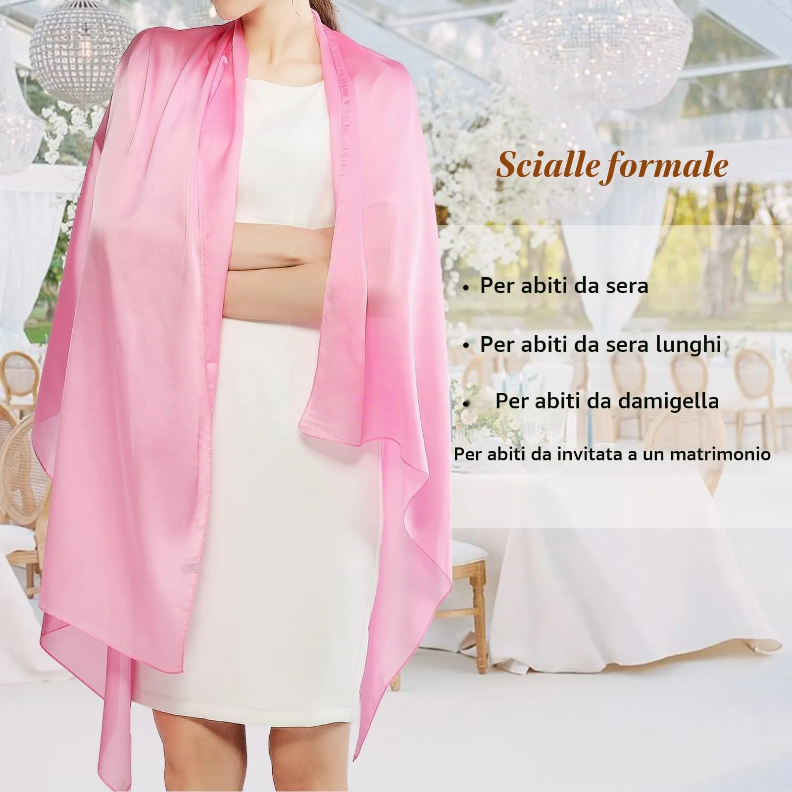 RIIQIICHY Sciarpa in Seta Donna Rosa Pashmina Leggera Stola Scialle - immagine 2