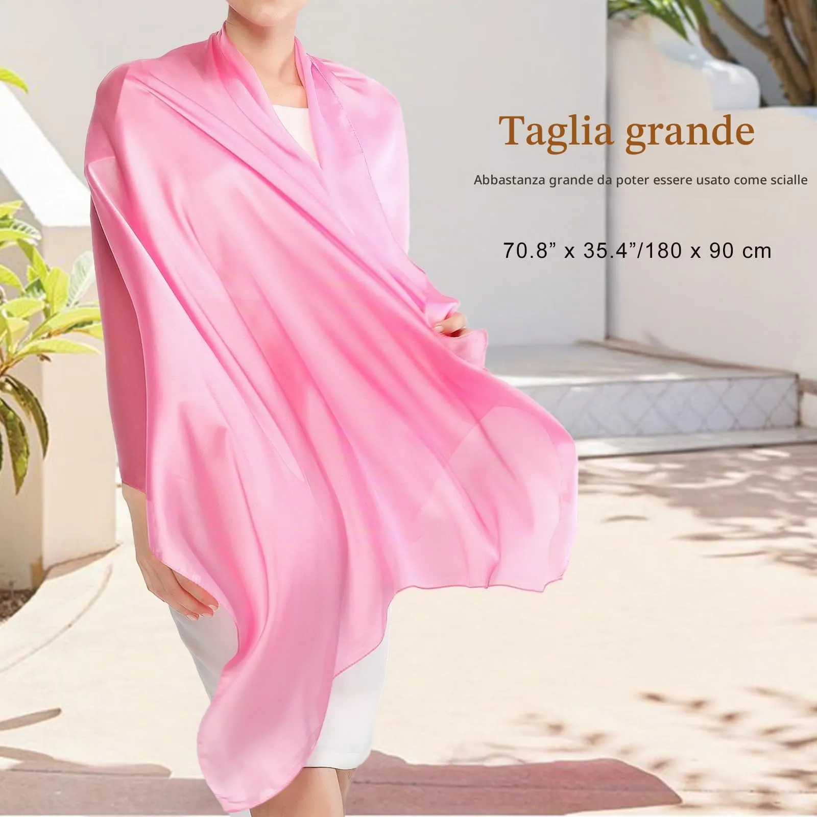 RIIQIICHY Sciarpa in Seta Donna Rosa Pashmina Leggera Stola Scialle - immagine 3