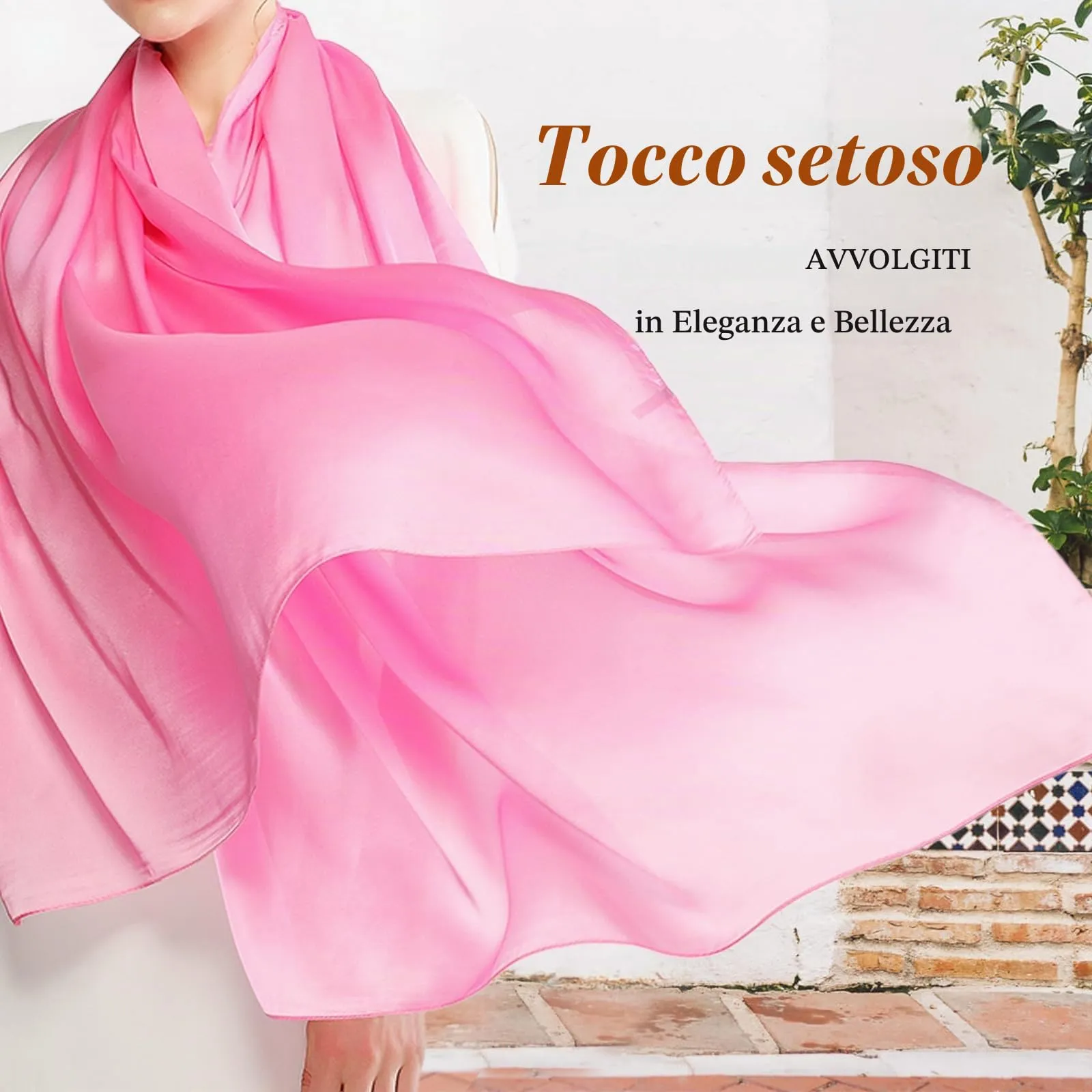 RIIQIICHY Sciarpa in Seta Donna Rosa Pashmina Leggera Stola Scialle - immagine 4