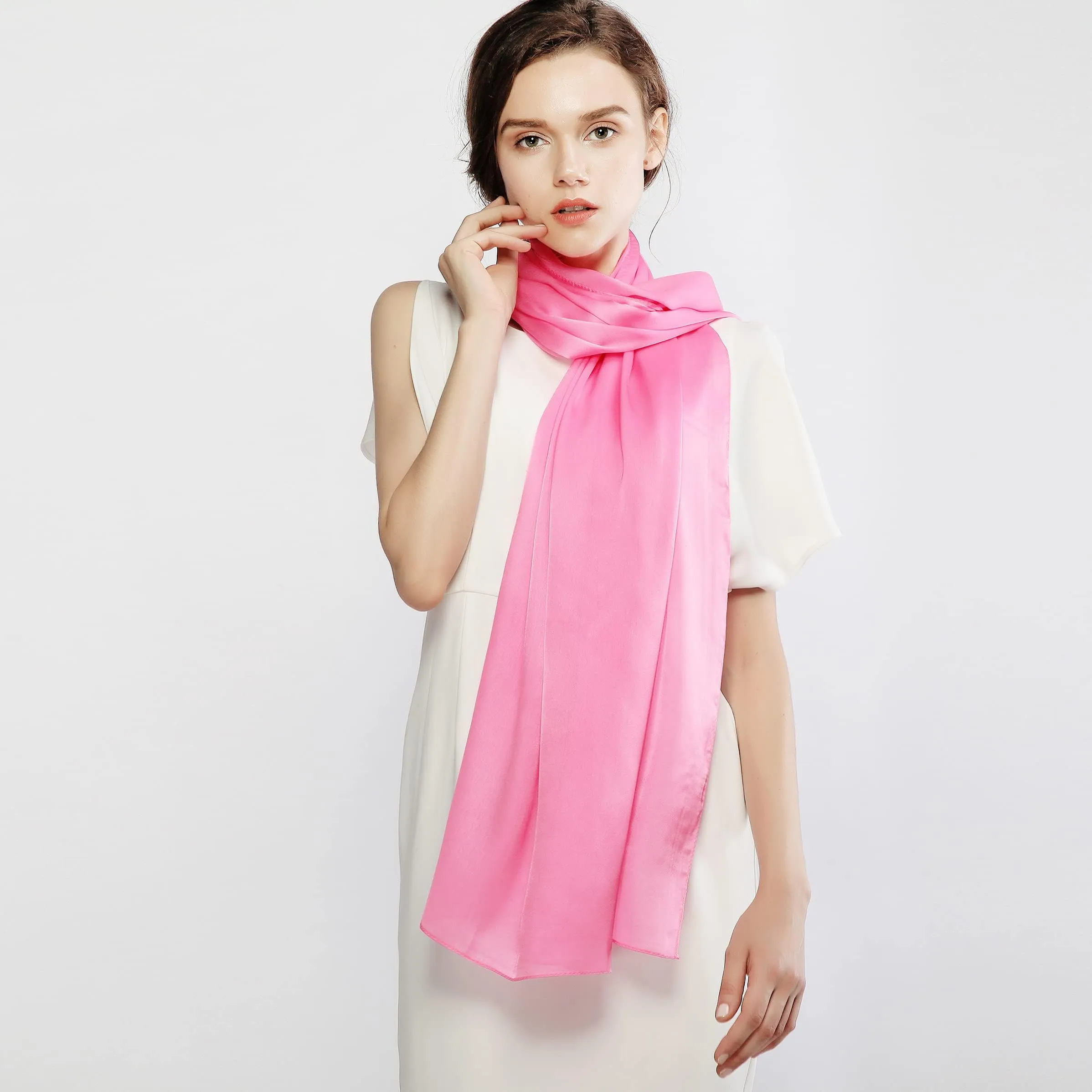 RIIQIICHY Sciarpa in Seta Donna Rosa Pashmina Leggera Stola Scialle - immagine 5