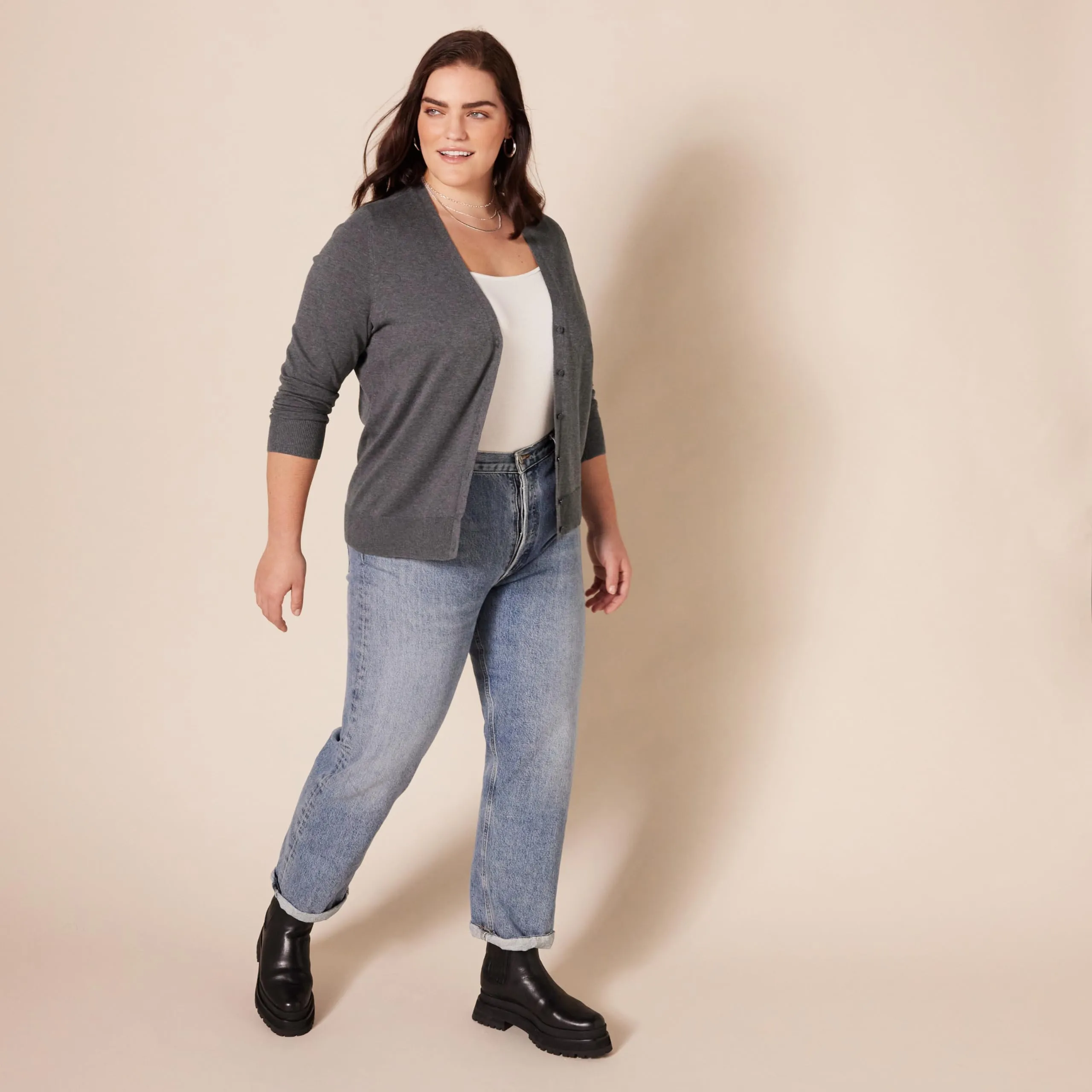 Amazon Essentials Felpa Cardigan Leggera Donna, Carbone Puntinato, XXL - immagine 8