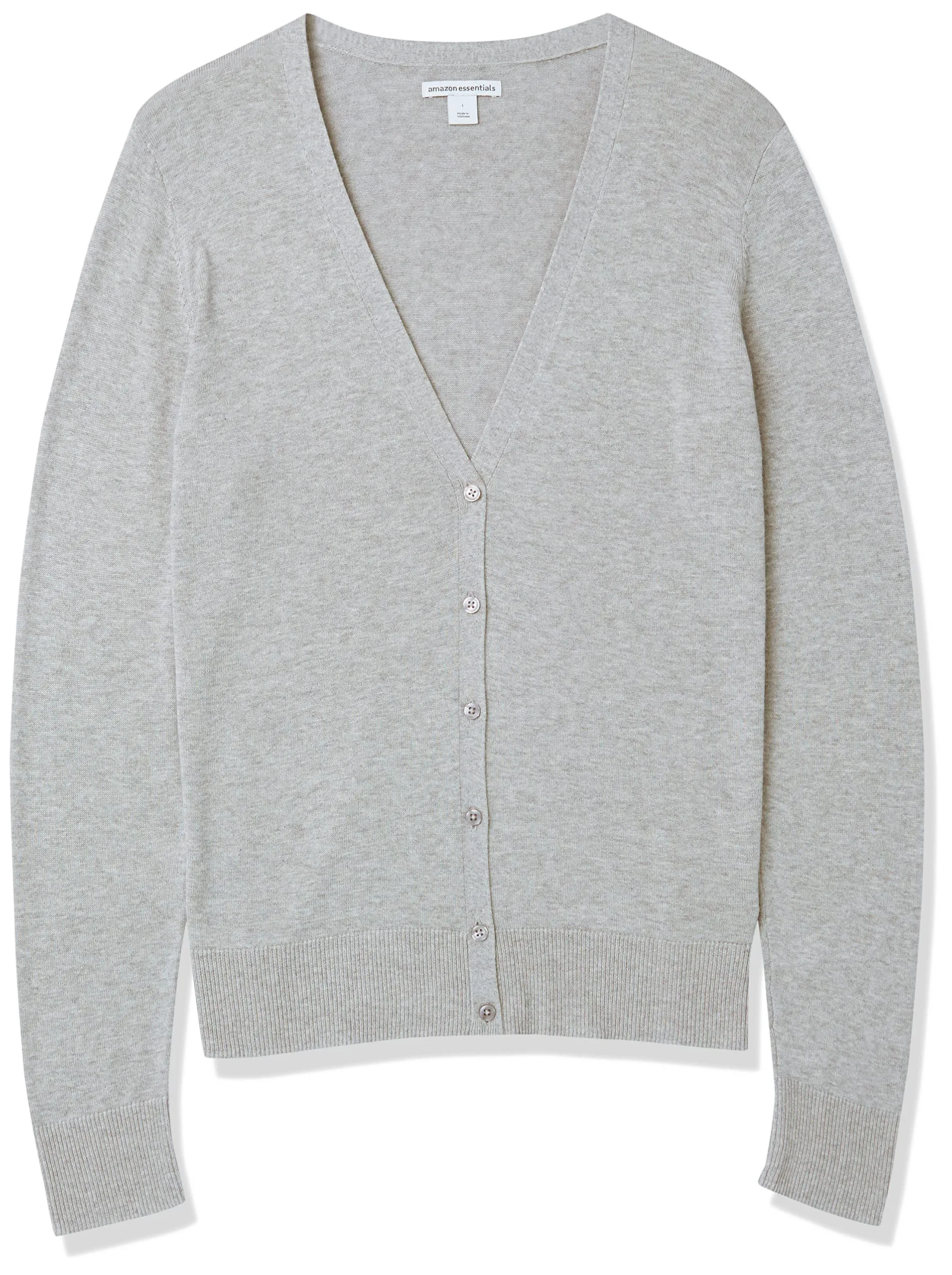 Amazon Essentials Felpa Cardigan Leggera Donna, Grigio Chiaro Puntinato, XS - immagine 7