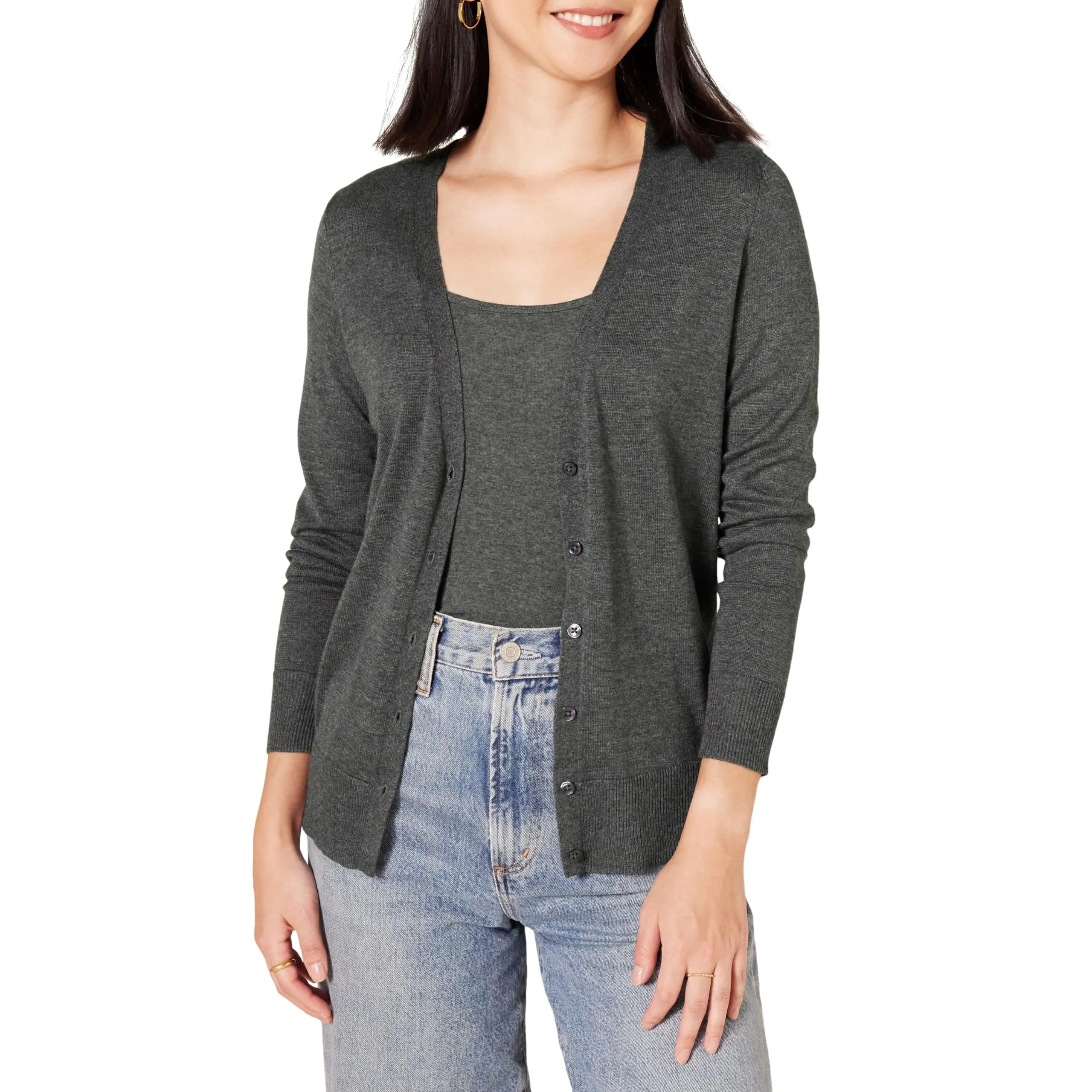 Amazon Essentials Felpa Cardigan Leggera Donna, Carbone Puntinato, XL - immagine 1