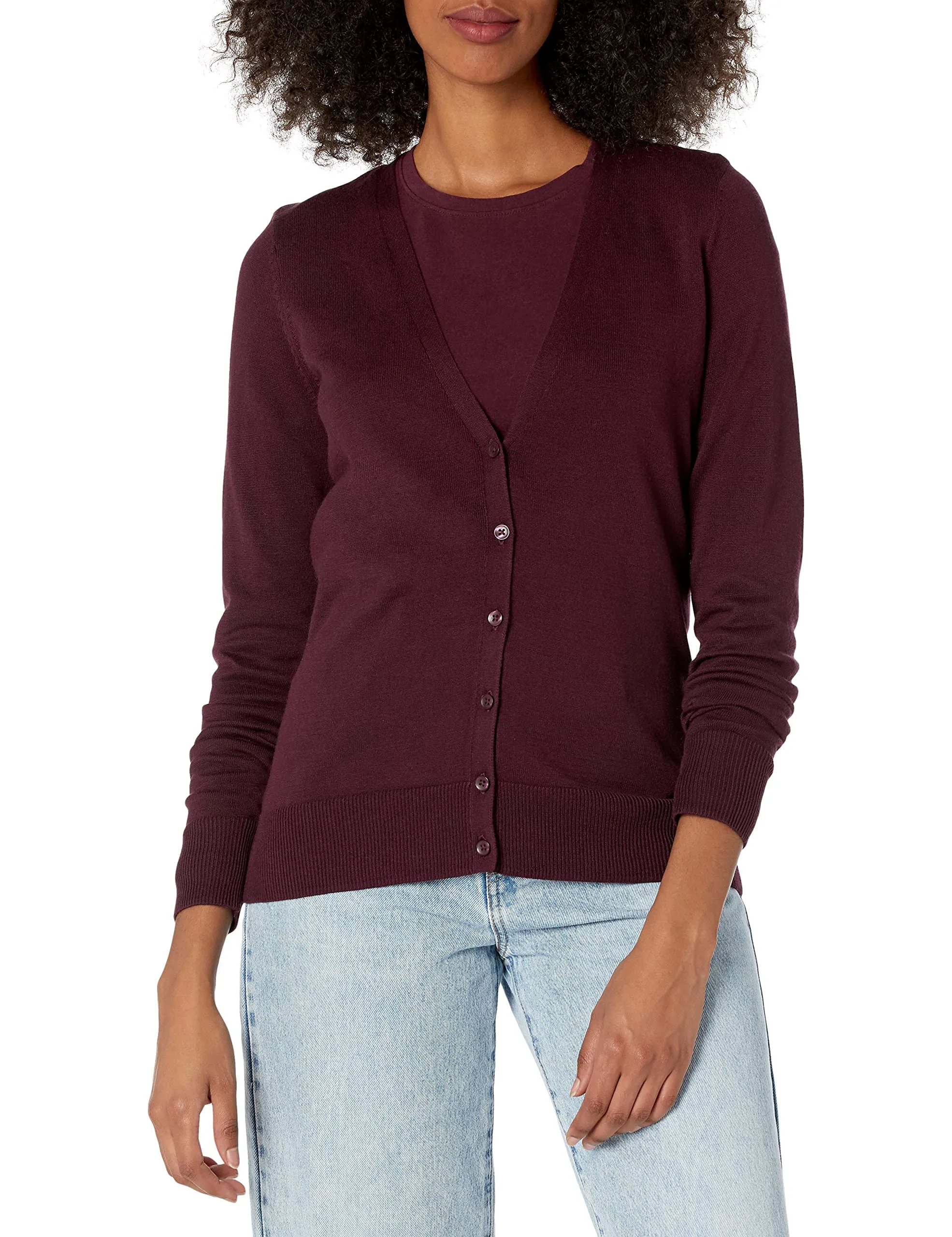 Amazon Essentials Felpa Cardigan Leggera Donna, Bordeaux, L - immagine 1