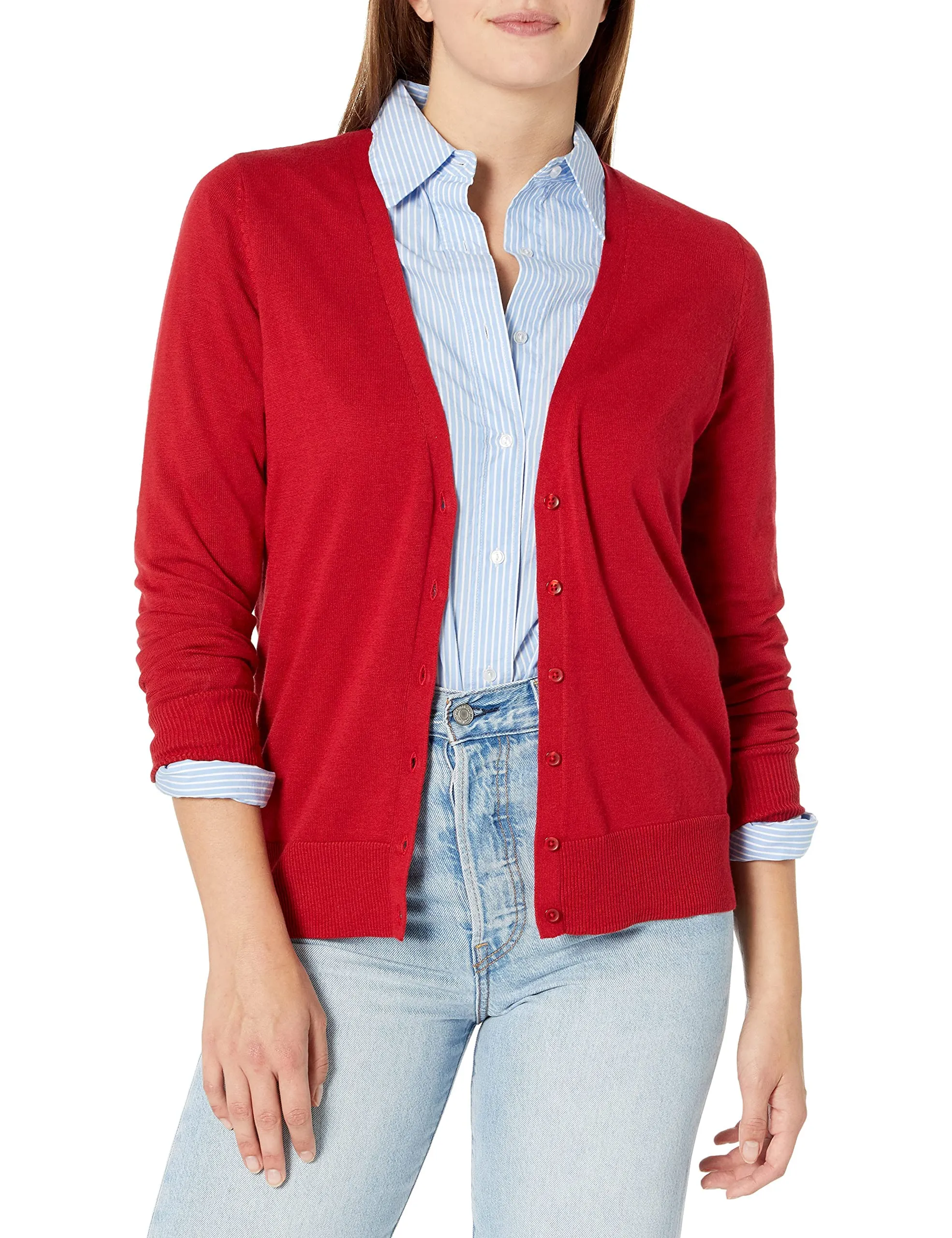 Amazon Essentials Felpa Cardigan Leggera Donna, Rosso, M - immagine 1