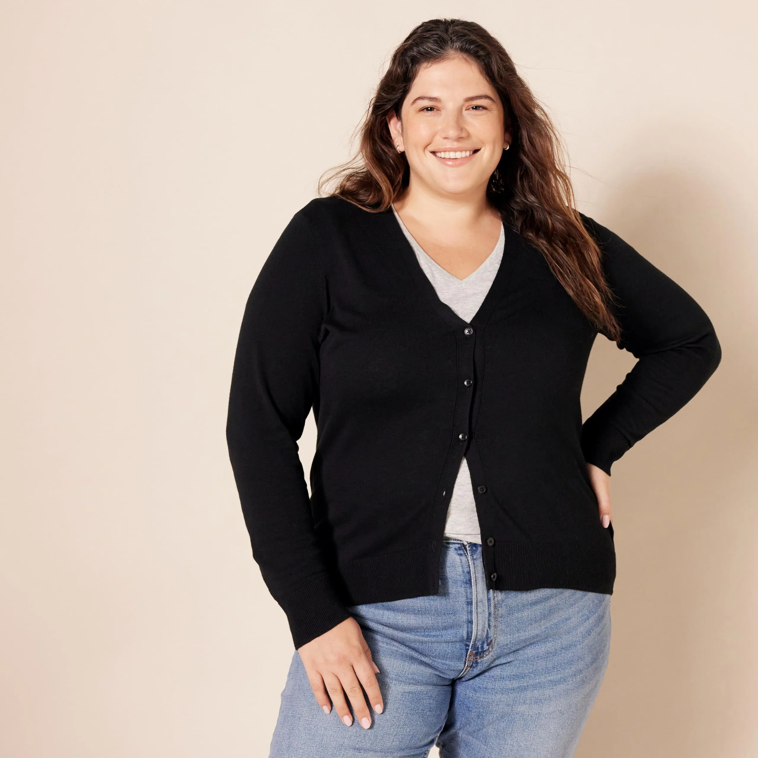 Amazon Essentials Felpa Cardigan Leggera Donna, Nero, L - immagine 6