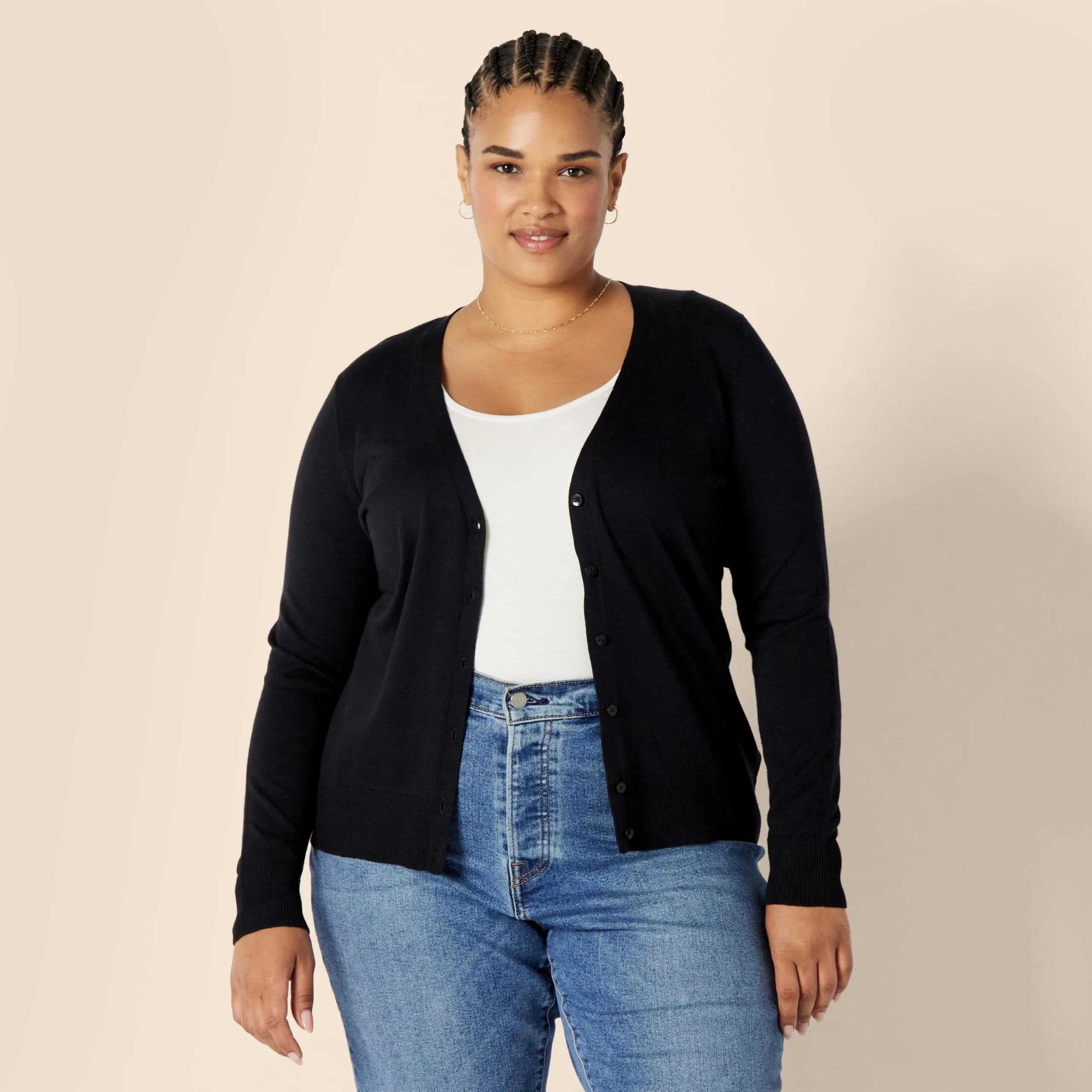 Amazon Essentials Felpa Cardigan Leggera Donna, Nero, L - immagine 7