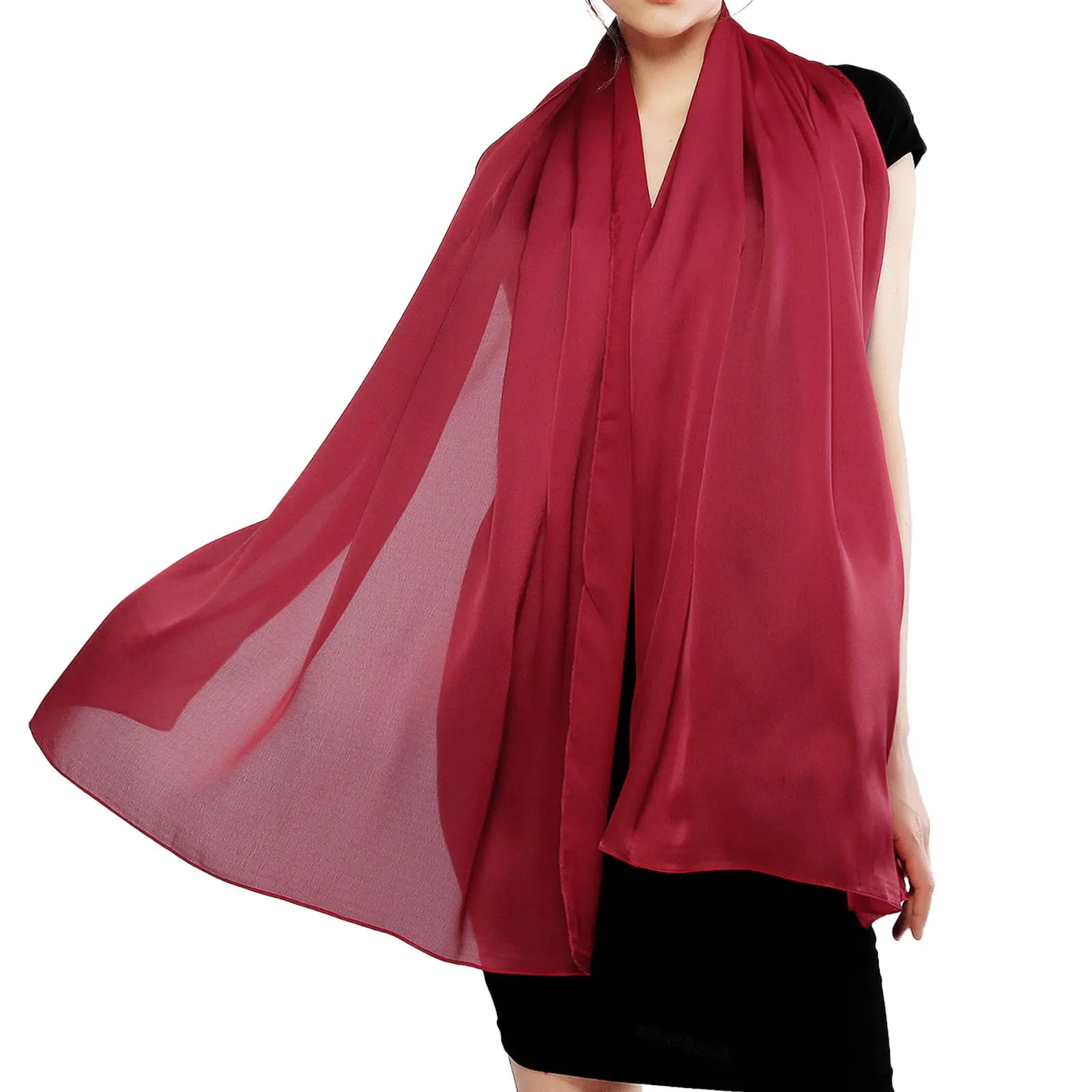 RIIQIICHY Stola in Seta Rossa per Donna, Sciarpa Pashmina Leggera per Cerimonia e Abito da Sera - immagine 1