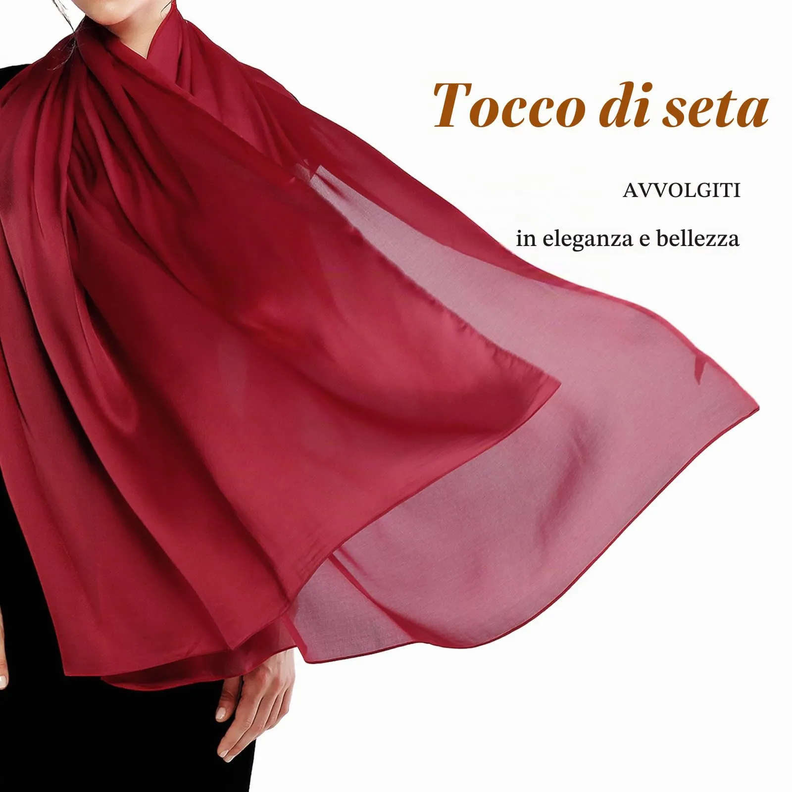 RIIQIICHY Stola in Seta Rossa per Donna, Sciarpa Pashmina Leggera per Cerimonia e Abito da Sera - immagine 2