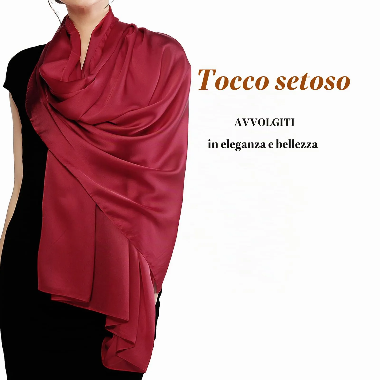 RIIQIICHY Stola in Seta Rossa per Donna, Sciarpa Pashmina Leggera per Cerimonia e Abito da Sera - immagine 4