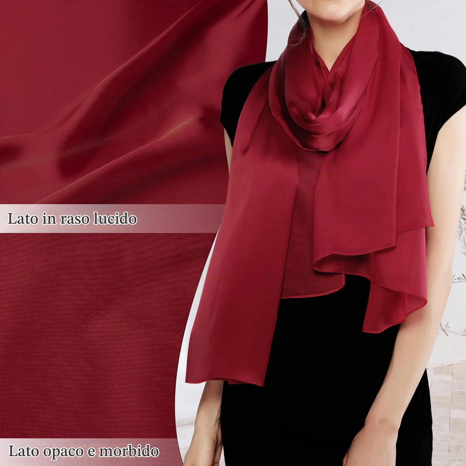 RIIQIICHY Stola in Seta Rossa per Donna, Sciarpa Pashmina Leggera per Cerimonia e Abito da Sera - immagine 5