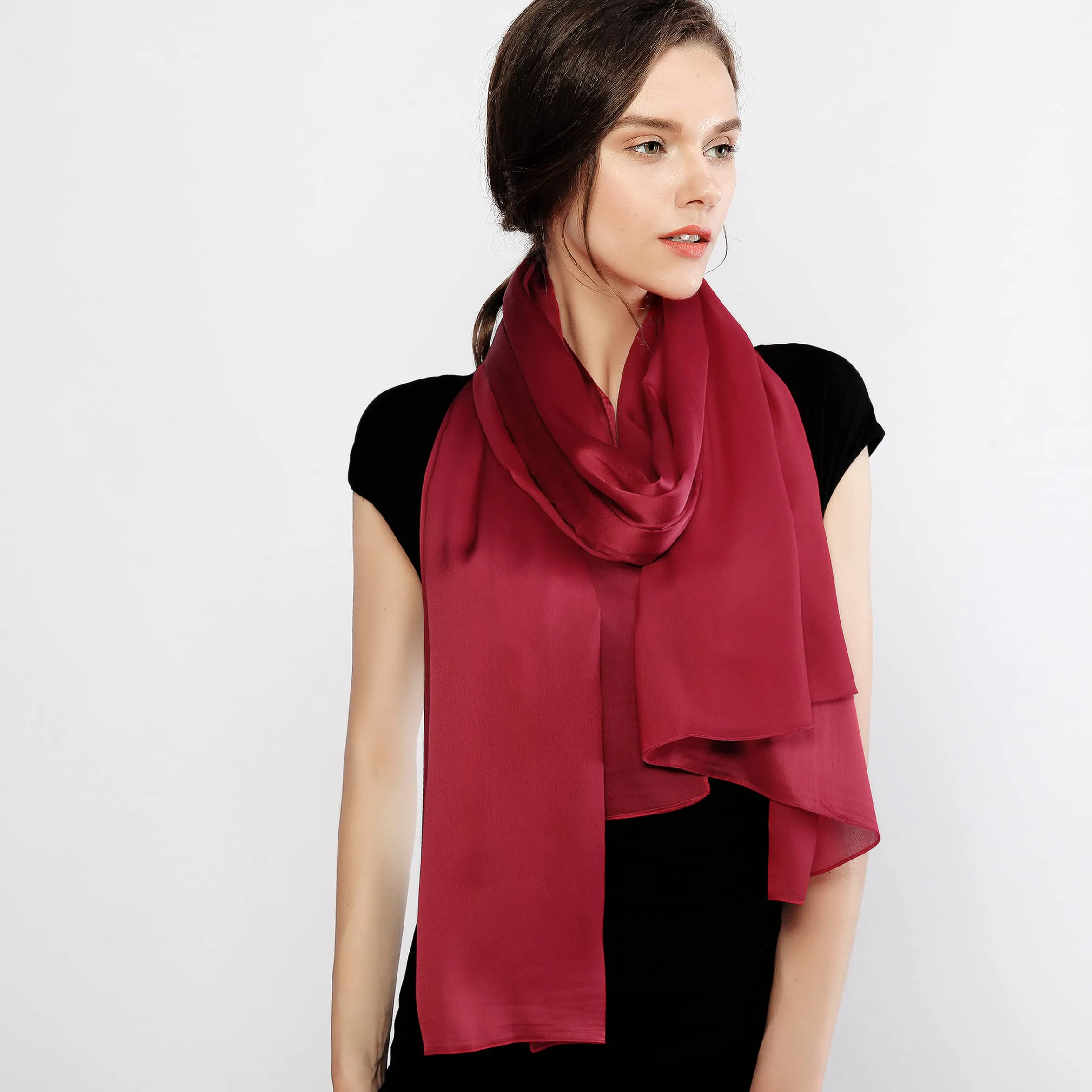 RIIQIICHY Stola in Seta Rossa per Donna, Sciarpa Pashmina Leggera per Cerimonia e Abito da Sera - immagine 6