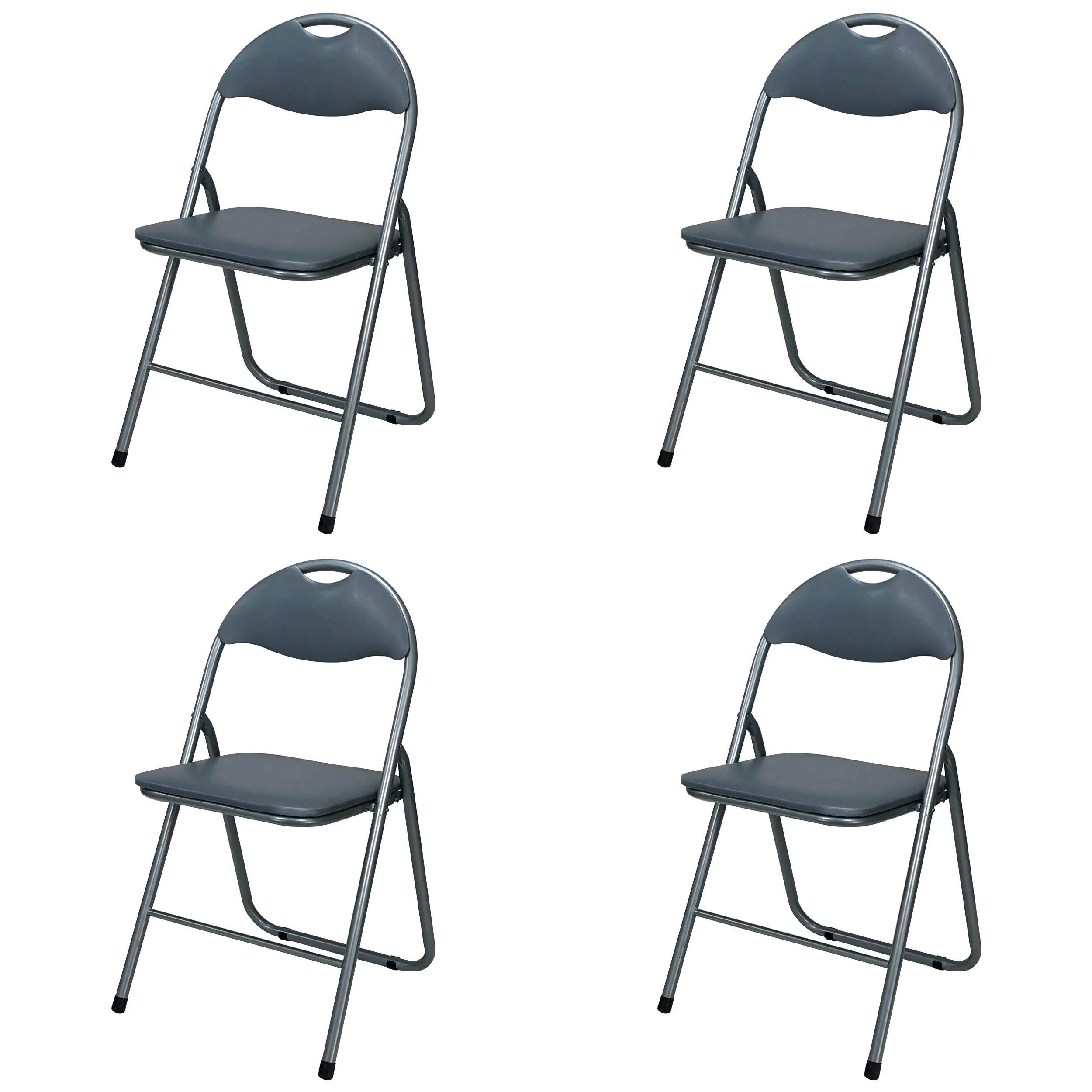 Totò Piccinni Sedie Pieghevoli in Metallo Imbottite in Ecopelle, Grigio, Set di 4 - immagine 1