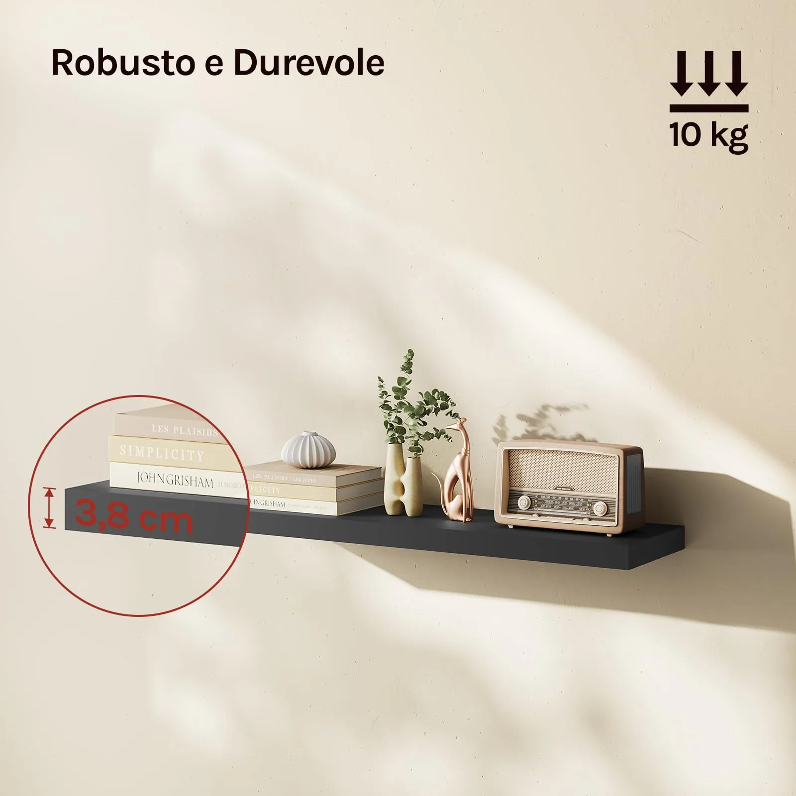 WOLTU Mensola da Muro Rettangolare in Legno Nero 80cm RG9318sz - immagine 2