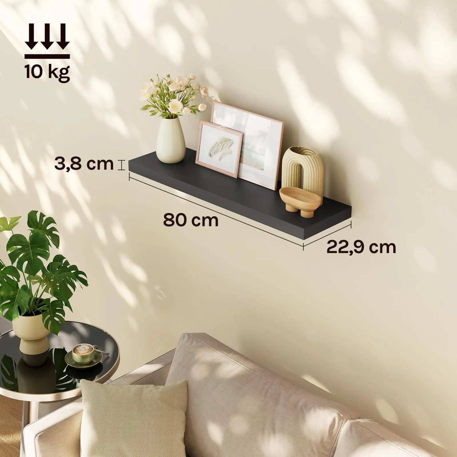WOLTU Mensola da Muro Rettangolare in Legno Nero 80cm RG9318sz - immagine 3