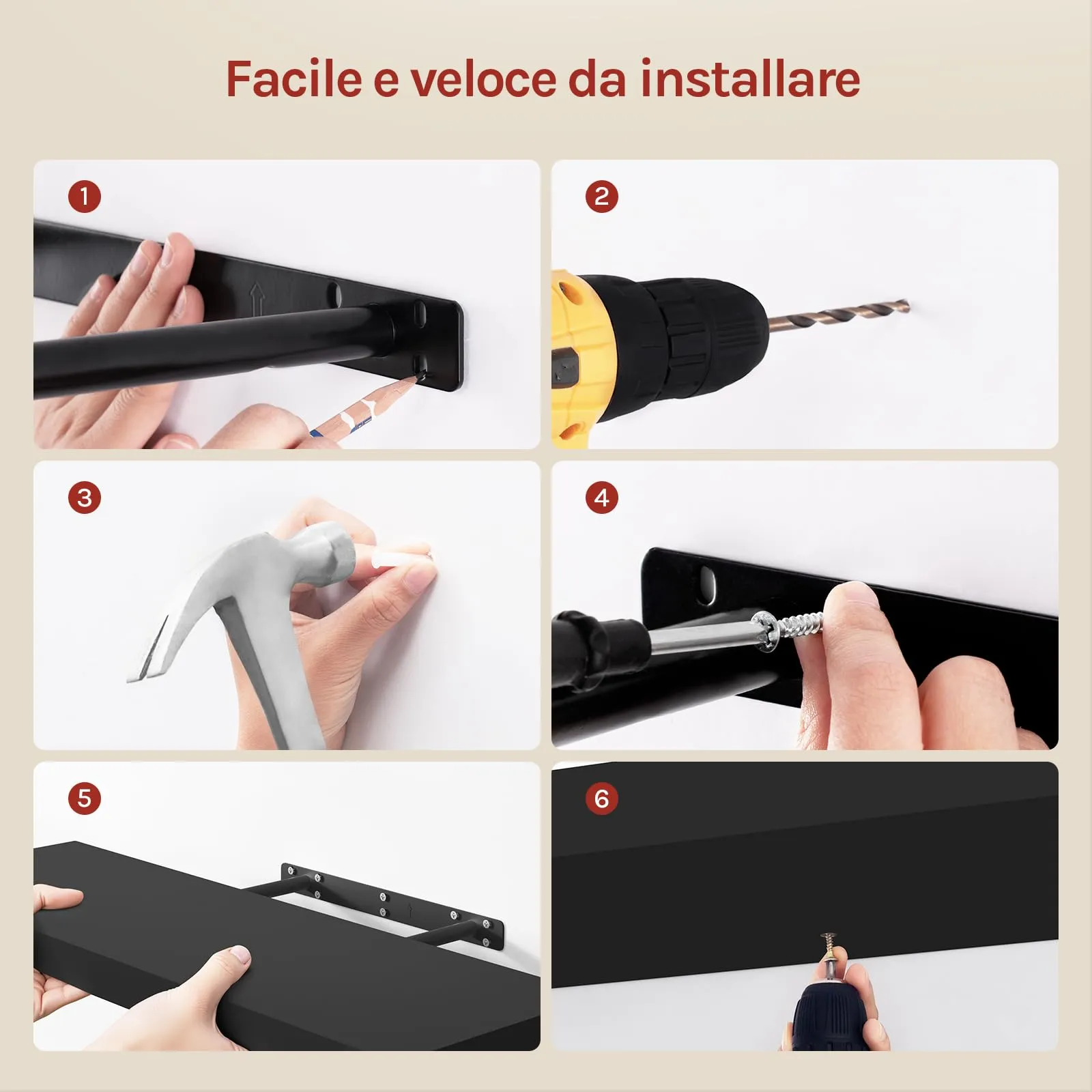 WOLTU Mensola da Muro Rettangolare in Legno Nero 80cm RG9318sz - immagine 4