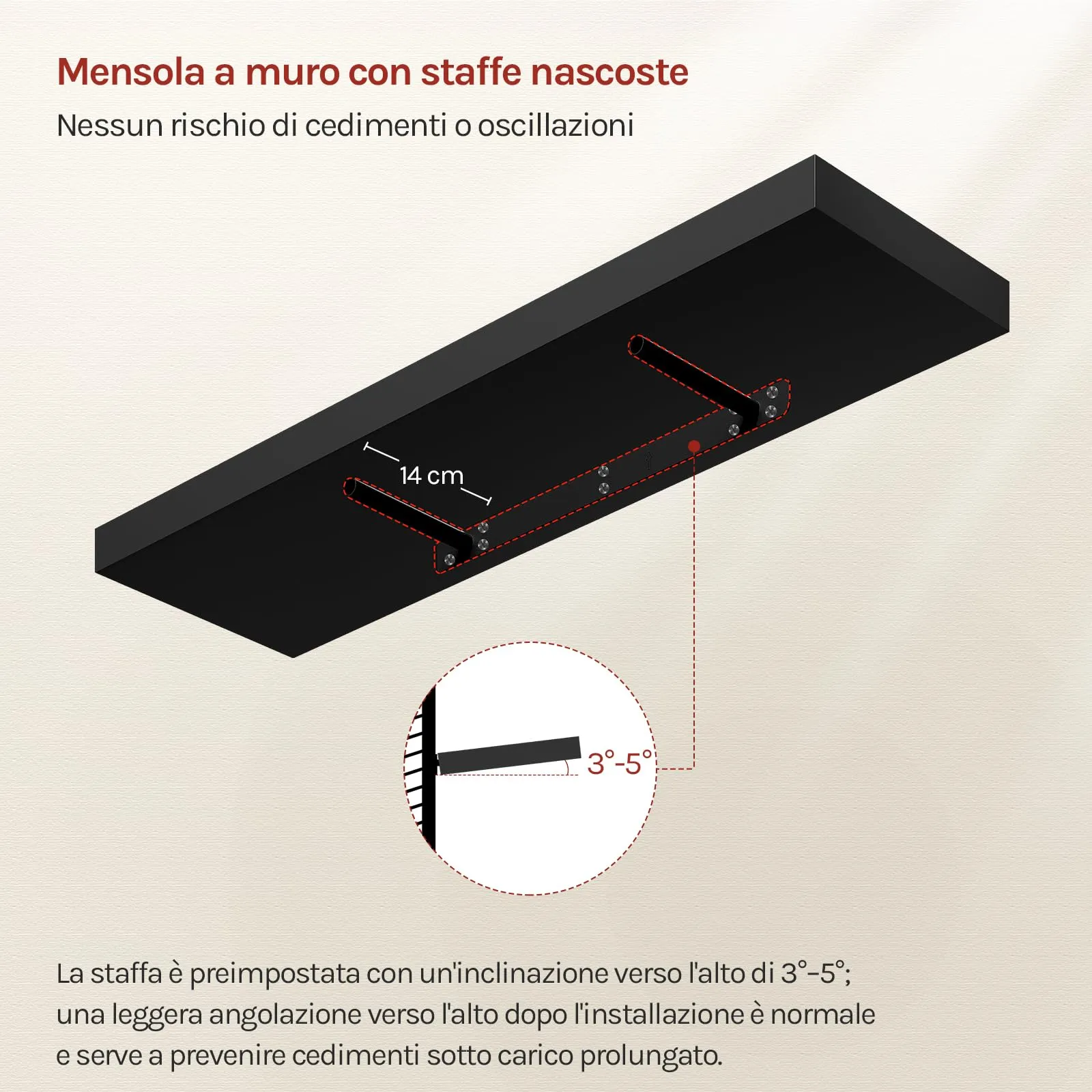 WOLTU Mensola da Muro Rettangolare in Legno Nero 80cm RG9318sz - immagine 5