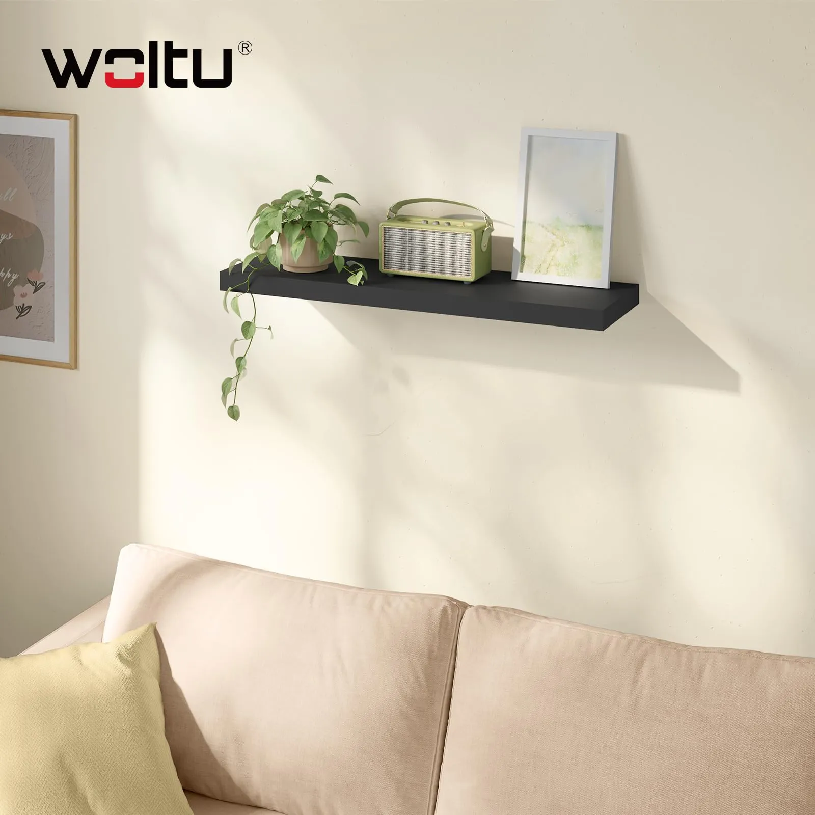 WOLTU Mensola da Muro Rettangolare in Legno Nero 80cm RG9318sz - immagine 6
