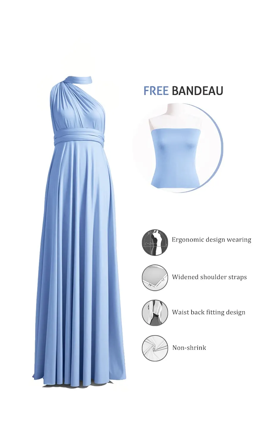 72styles Abito Cerimonia Donna Elegante Infinity Damigella d'Onore - immagine 3