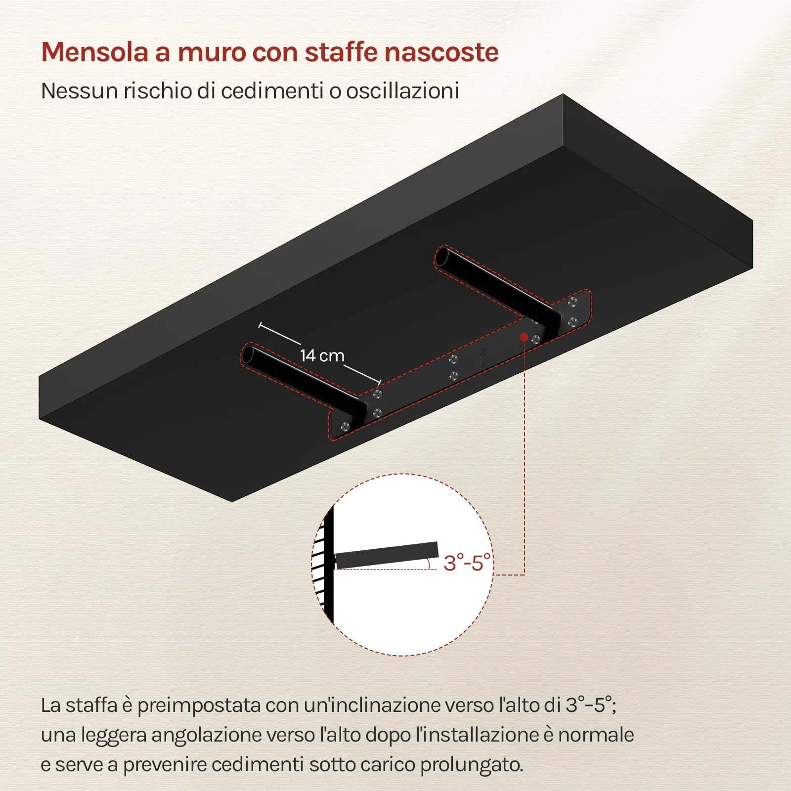 WOLTU Mensola da Muro in MDF, Nero, 60x22.9x3.8 cm - immagine 5