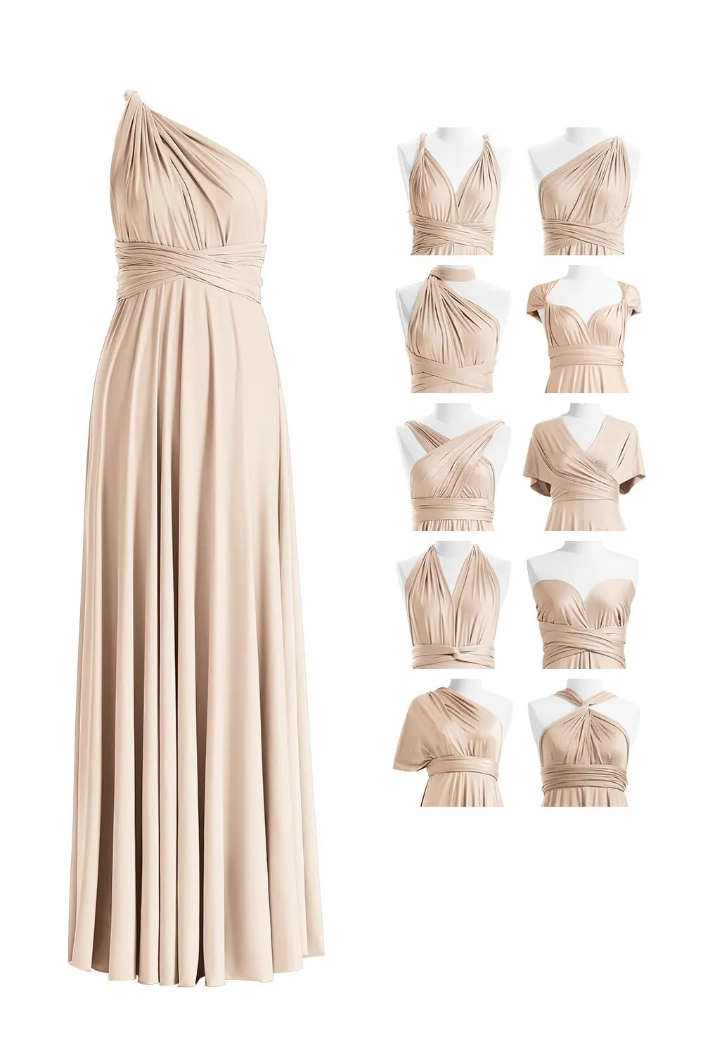 72styles Abito Cerimonia Donna Vestito Elegante Infinity Damigella d'Onore Champagne - immagine 1