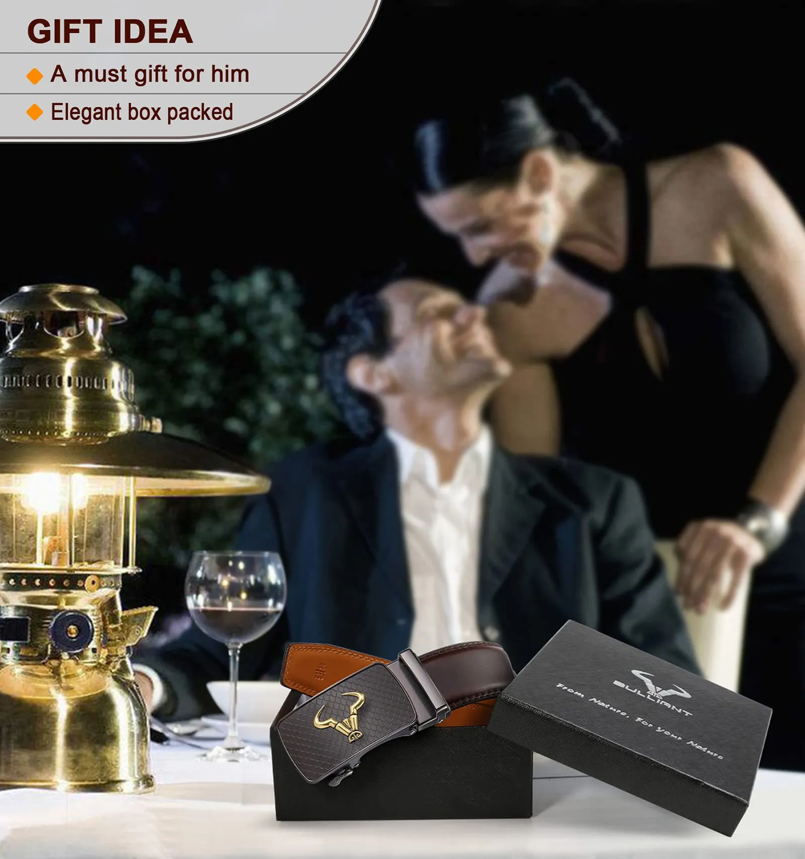 BULLIANT Cintura Uomo in Pelle con Fibbia Automatica a Cricchetto 35mm, Caffè Marrone 1203, 105cm - immagine 9